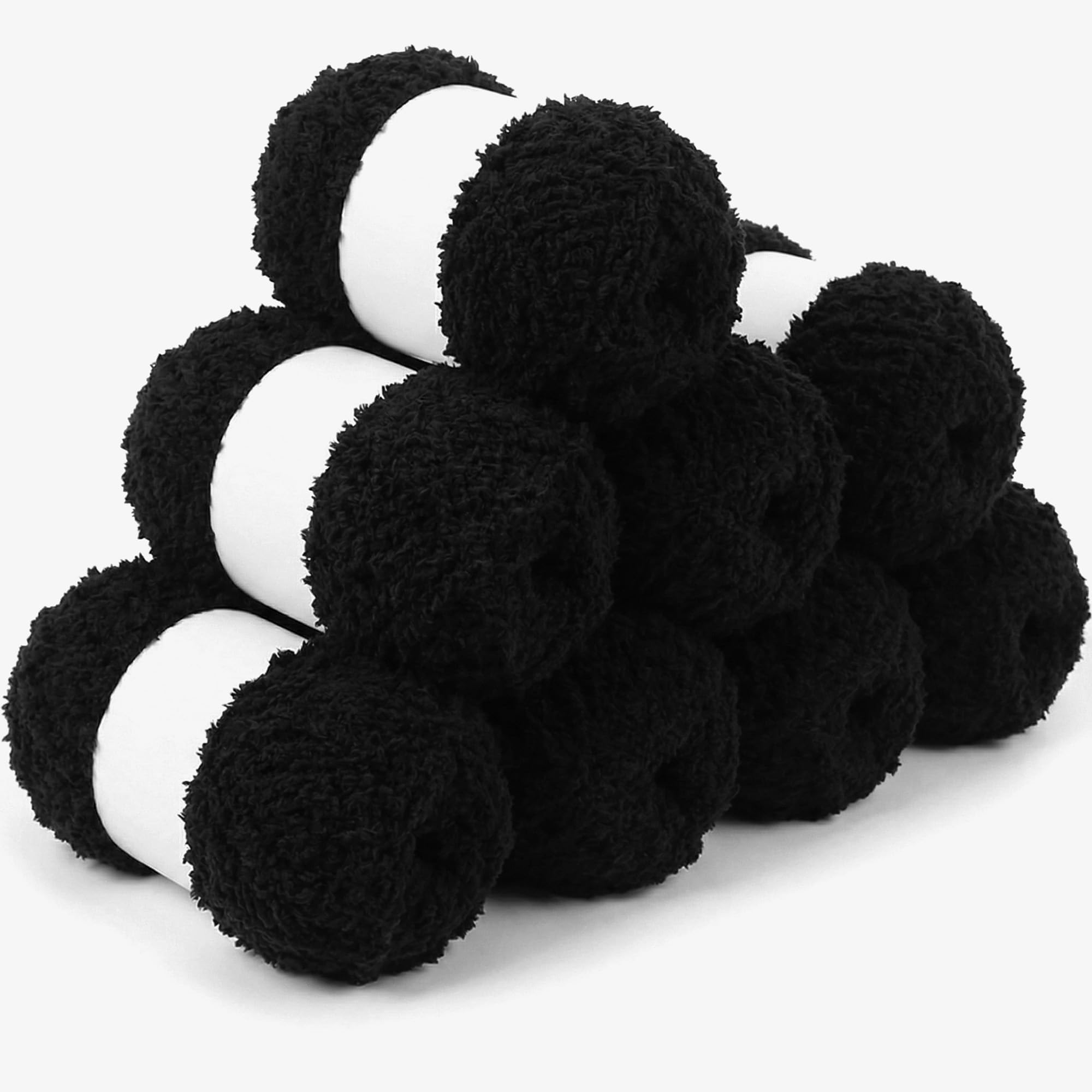 Lighterday Fluffy Yarn Set of 8×50g Chunky Yarn for Hand Knitting,Thick Fluffy Wool,Soft Chunky Wool for Crochet Blankets Scarves Hats Toys DIY Projects (8 Pack Black)
