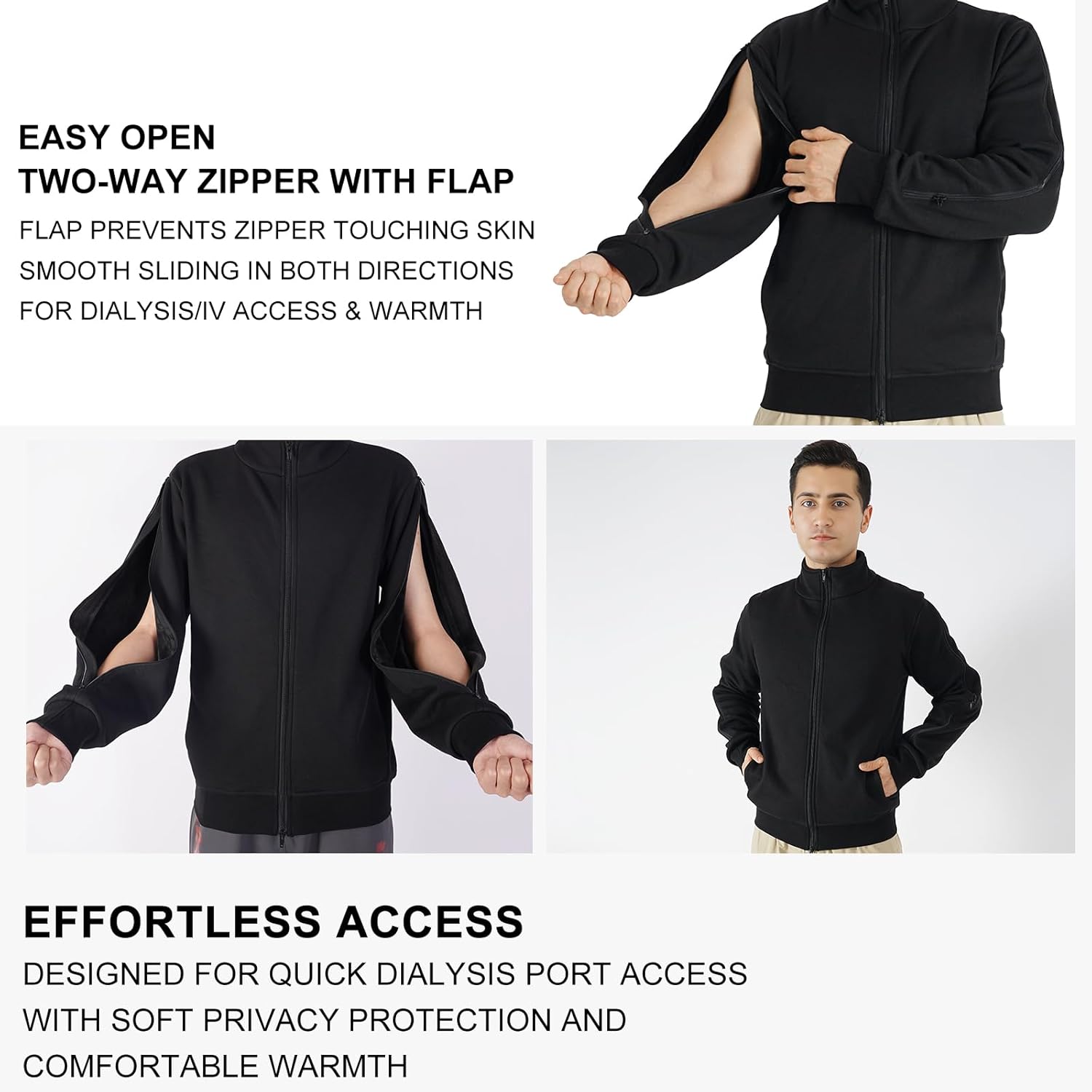 Men's Sherpa Lined Stand Collar Dialysis Jacket | Full-Zip Arm Access for Port & PICC Lines | Thermal-Locked Hemo Wear - Image 2