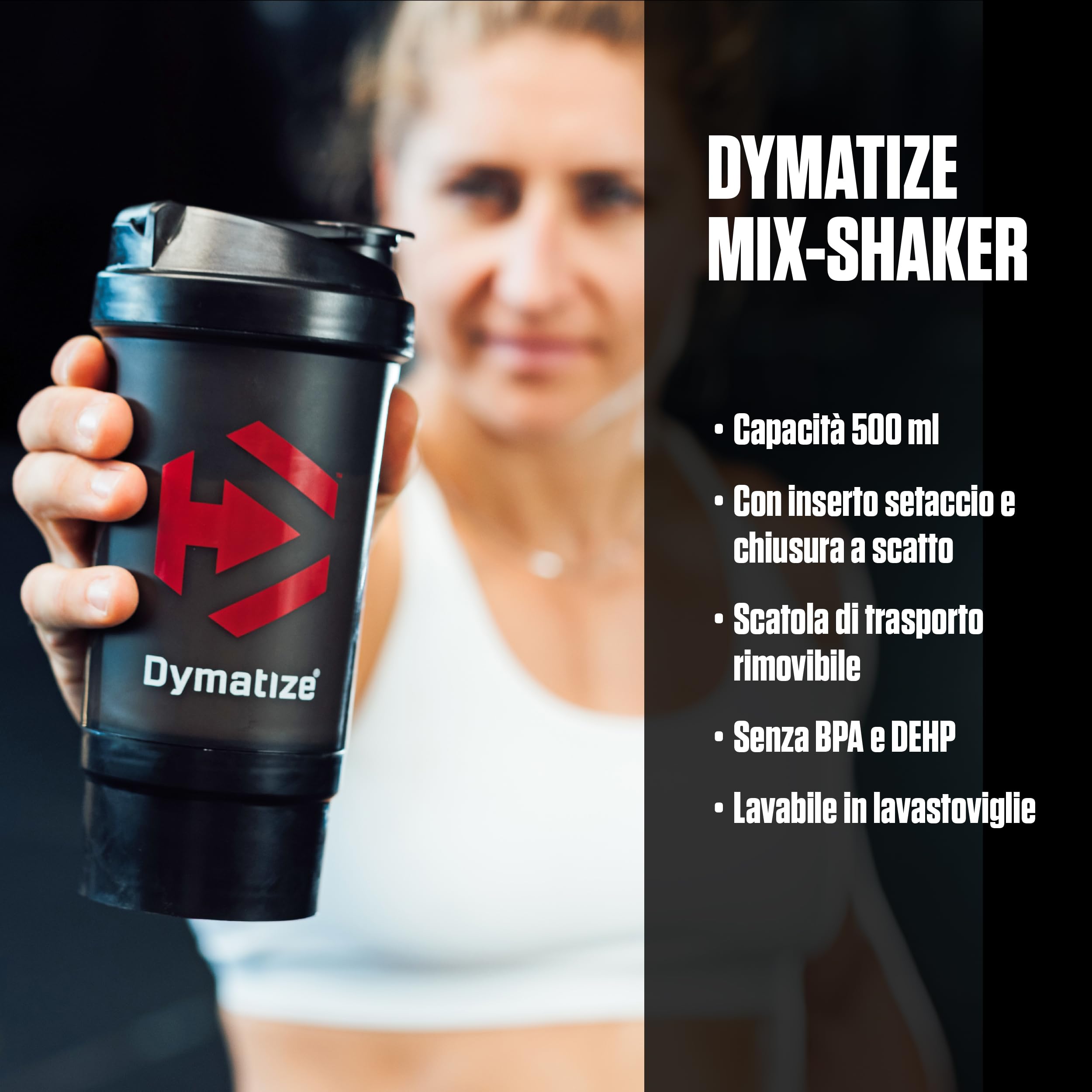 Dymatize Protein Shaker 500 ml con scomparto polvere & capsule – ermetico, lavabile in lavastoviglie, senza BPA & DEHP