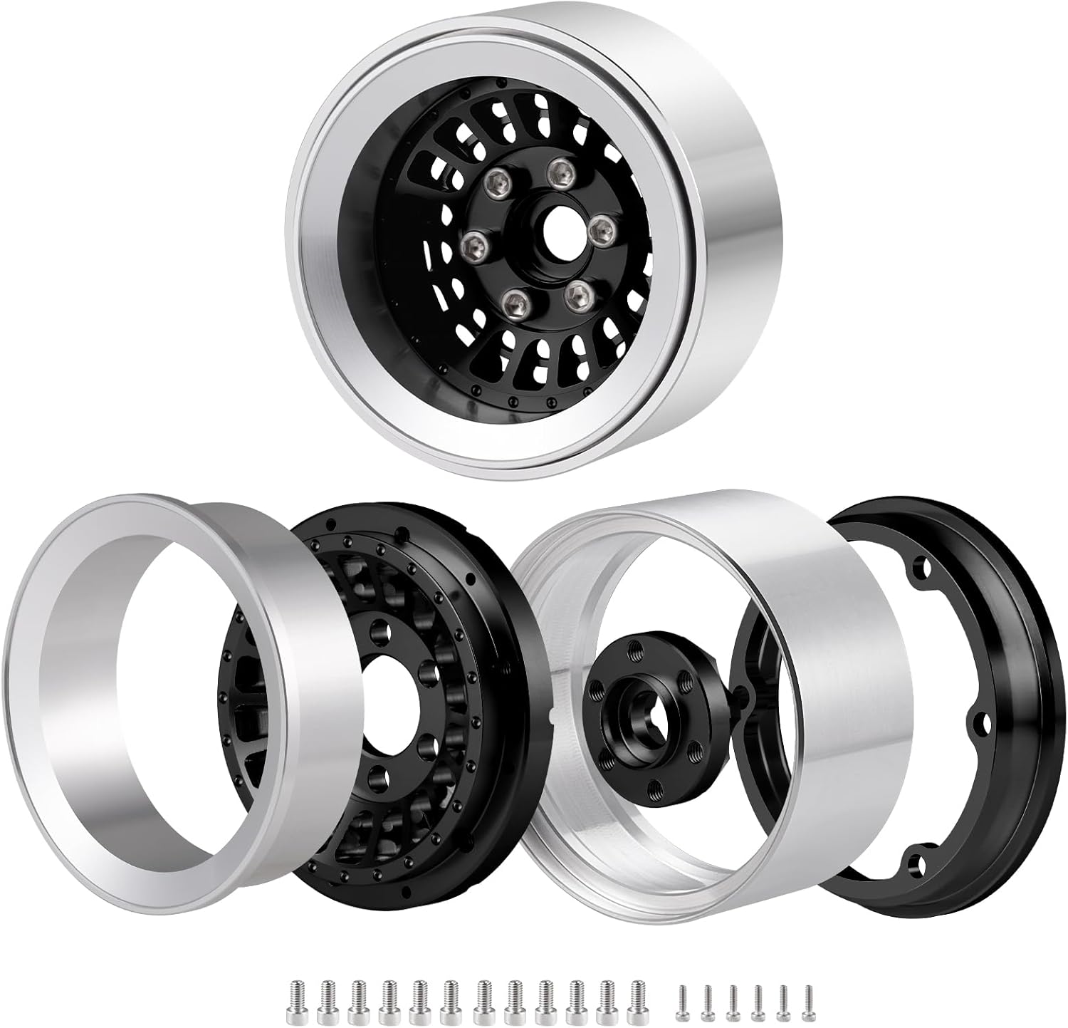 RCHUBAM 1.9in Beadlock Wheel Rims 56 * 30MM 4PCS Aluminum Wheels Compatible with Axial SCX10 TRX4 TRX6 Redcat Gen7 8 1/10 Scale RC Crawler Car Upgrades (Black)