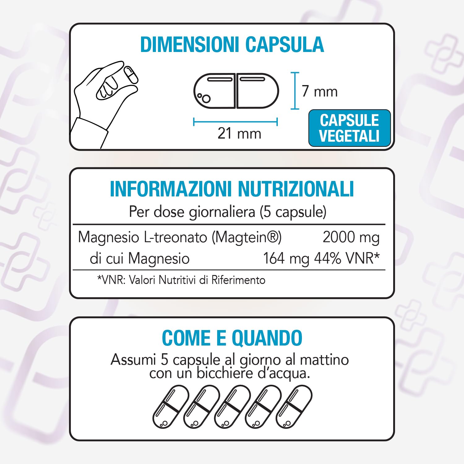 Magnesio Treonato Magtein PiùLife – 2000 mg (di cui 164 mg Magnesio Puro Elementare) – Integratore Memoria e Concentrazione – 150 Capsule – Magnesium L-Threonate Gluten & Lactose Free