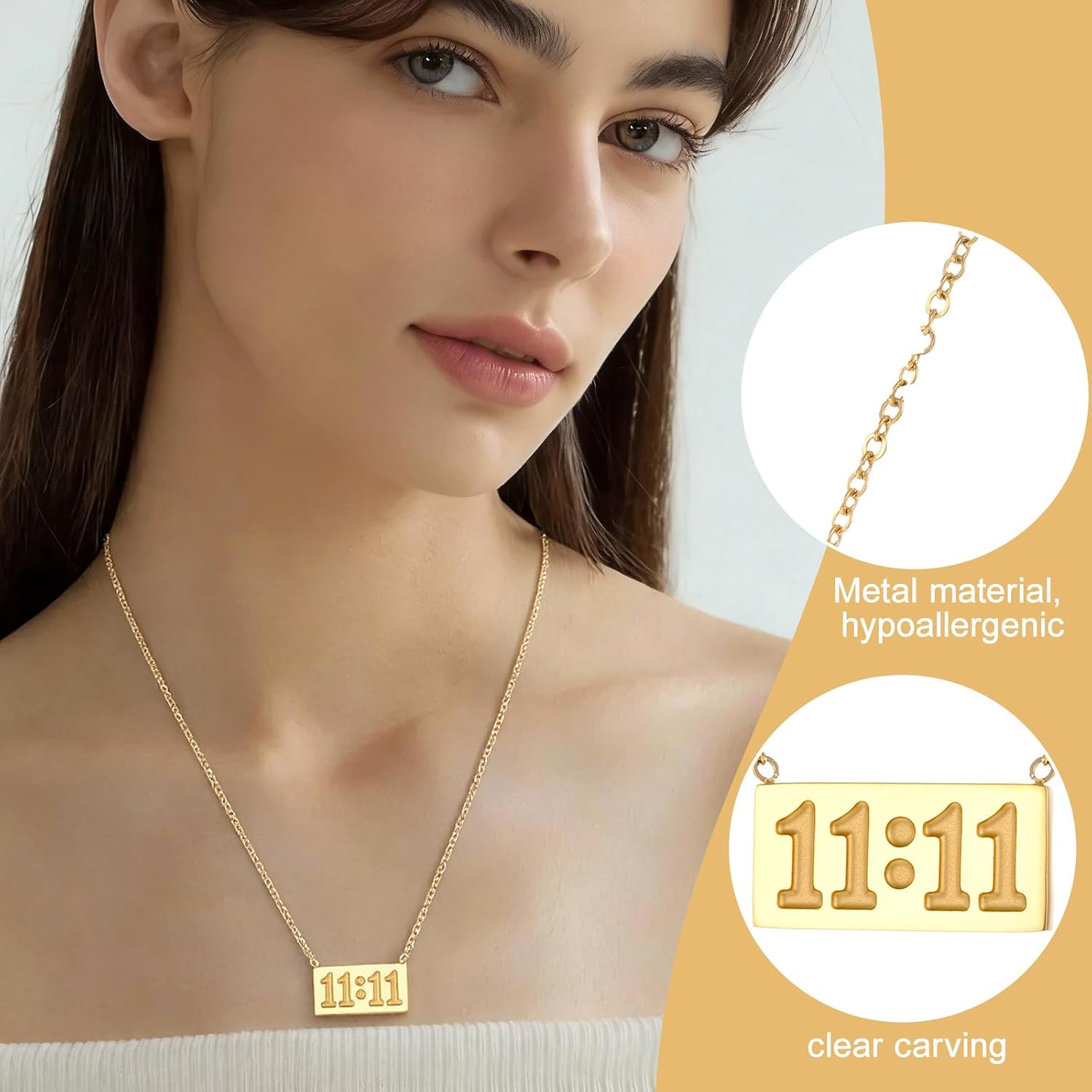 Square 11:11 Necklace For Women, Trendy Number Pendant, Minimalist Geometric Alloy Choker, Dainty Good Charm Jewelry Fashion Gifts