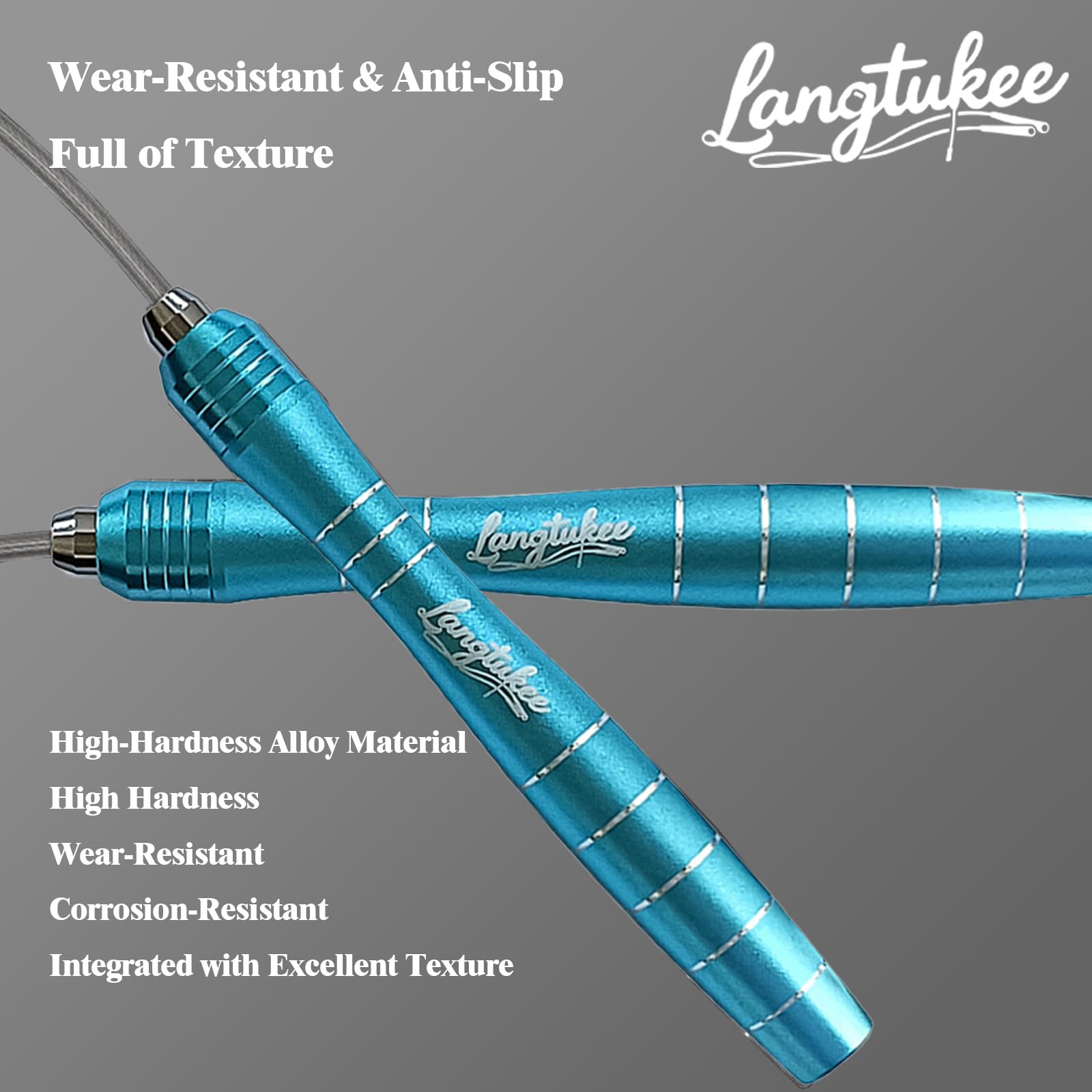 LANGETUKEE Speed-Springseil – verstellbares Fitnessseil mit 360°-Hochgeschwindigkeits-Kugellagern und 2,8 m langem 4 mm Stahlkabel, verlängerte Griffe aus Aluminiumlegierung für bequemen Griff – ideal