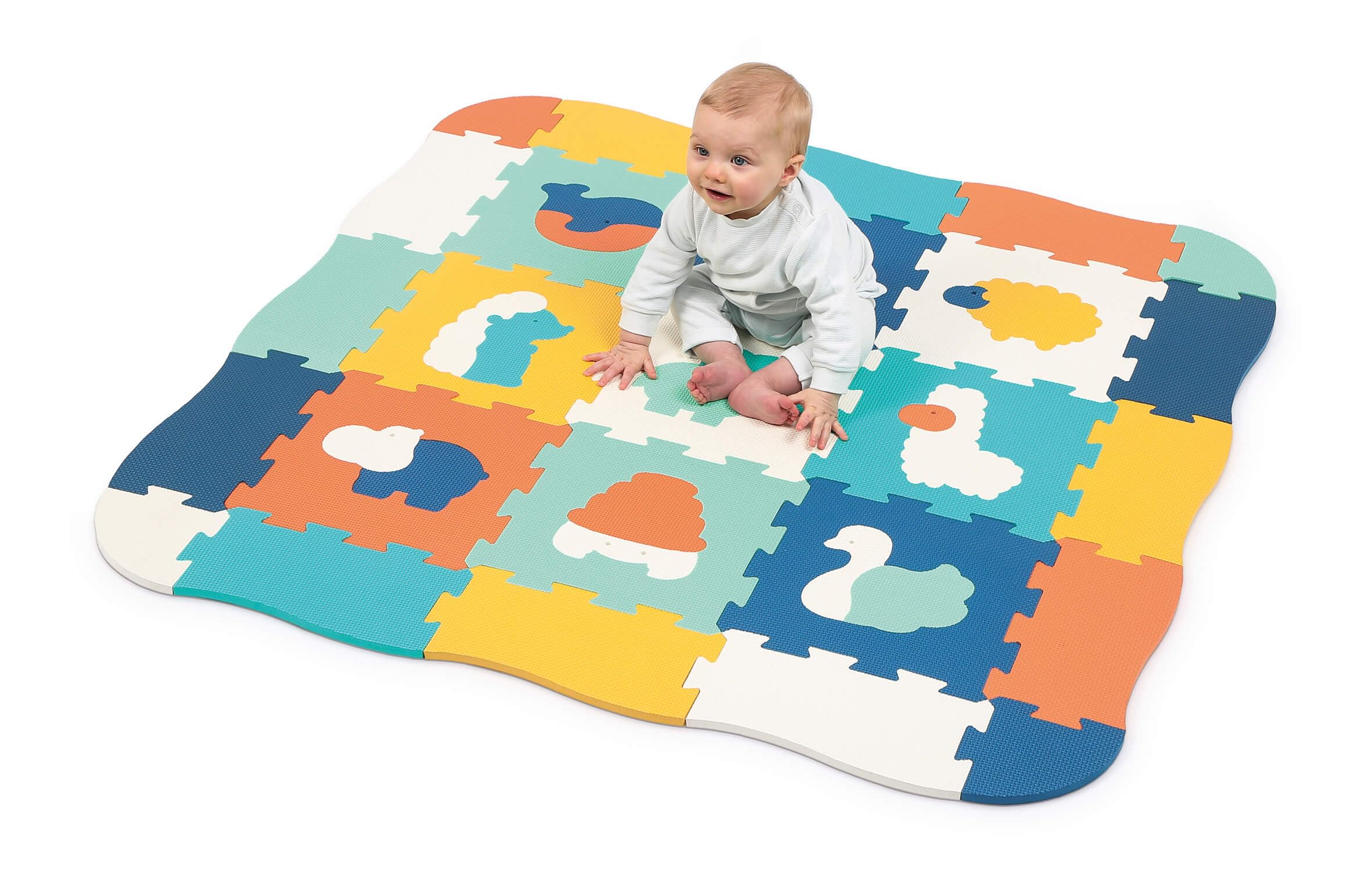 LUDI - Tapis Bords Et Coins - Jeu D'Encastrement - Éveil Bébé - Amortit Les Chocs, Isole Du Froid - Dès La Naissance - Développe Motricité Et Acuité Visuelle - 25 Dalles Mousse Animaux - 20x120x1,2 cm
