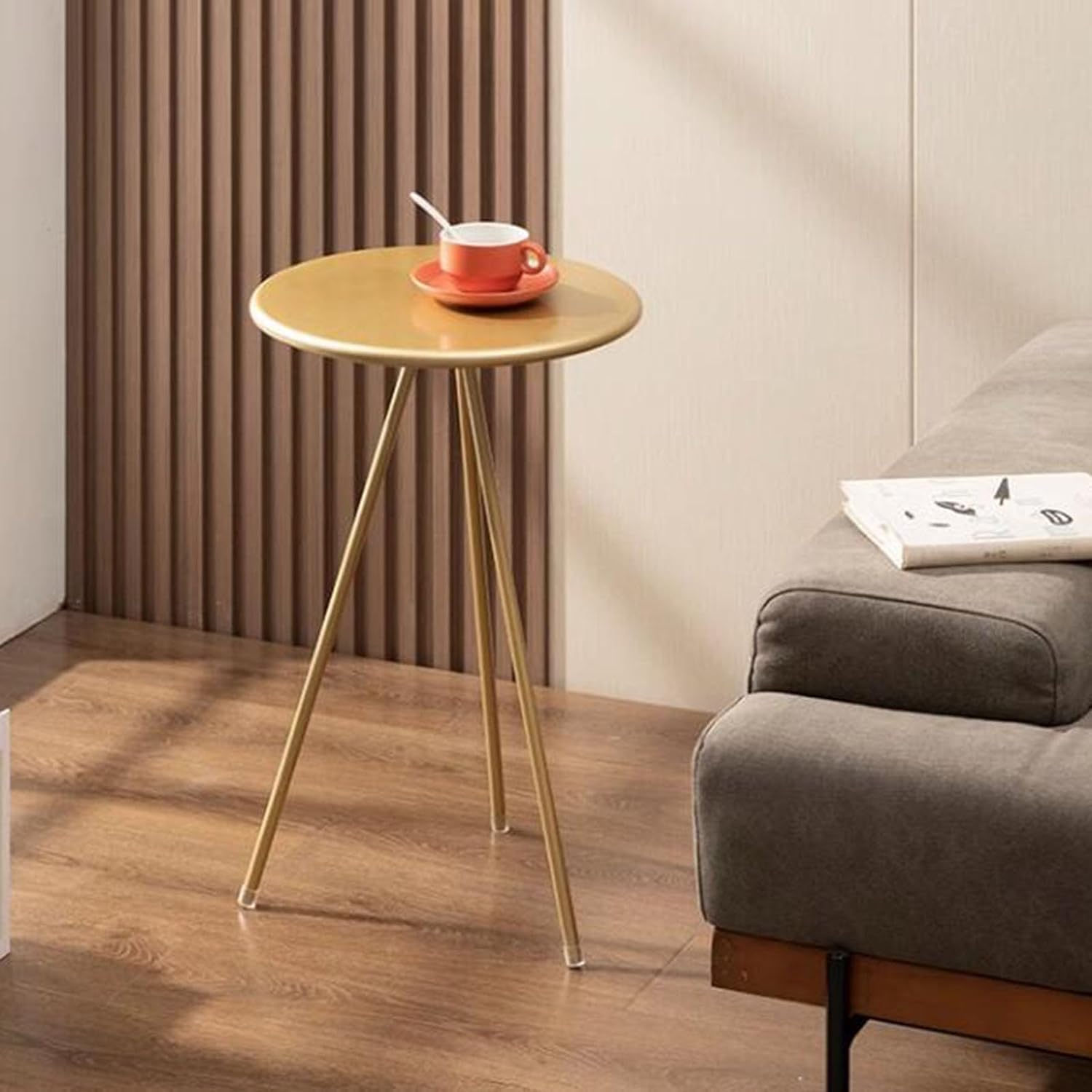 Aimery Office End Table Iron Art Negotiation Table, Round Sofa Side Table with 3 Metal Legs, Balcony Leisure Coffee Table (Color : Gold, Size : 45 * 70CM)