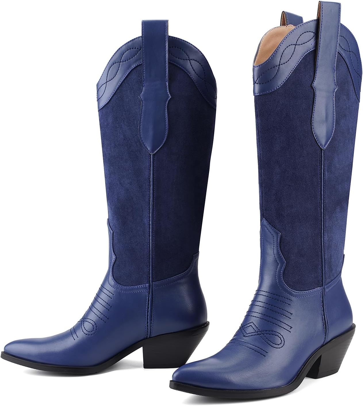 Western Cowboy Boots for Women Knee High Cowgirl Boots Pointed Toe Chunky Block Heel Fashion Retro Classic Pull On Tall Boot for Ladies Fall Winter - Image 6