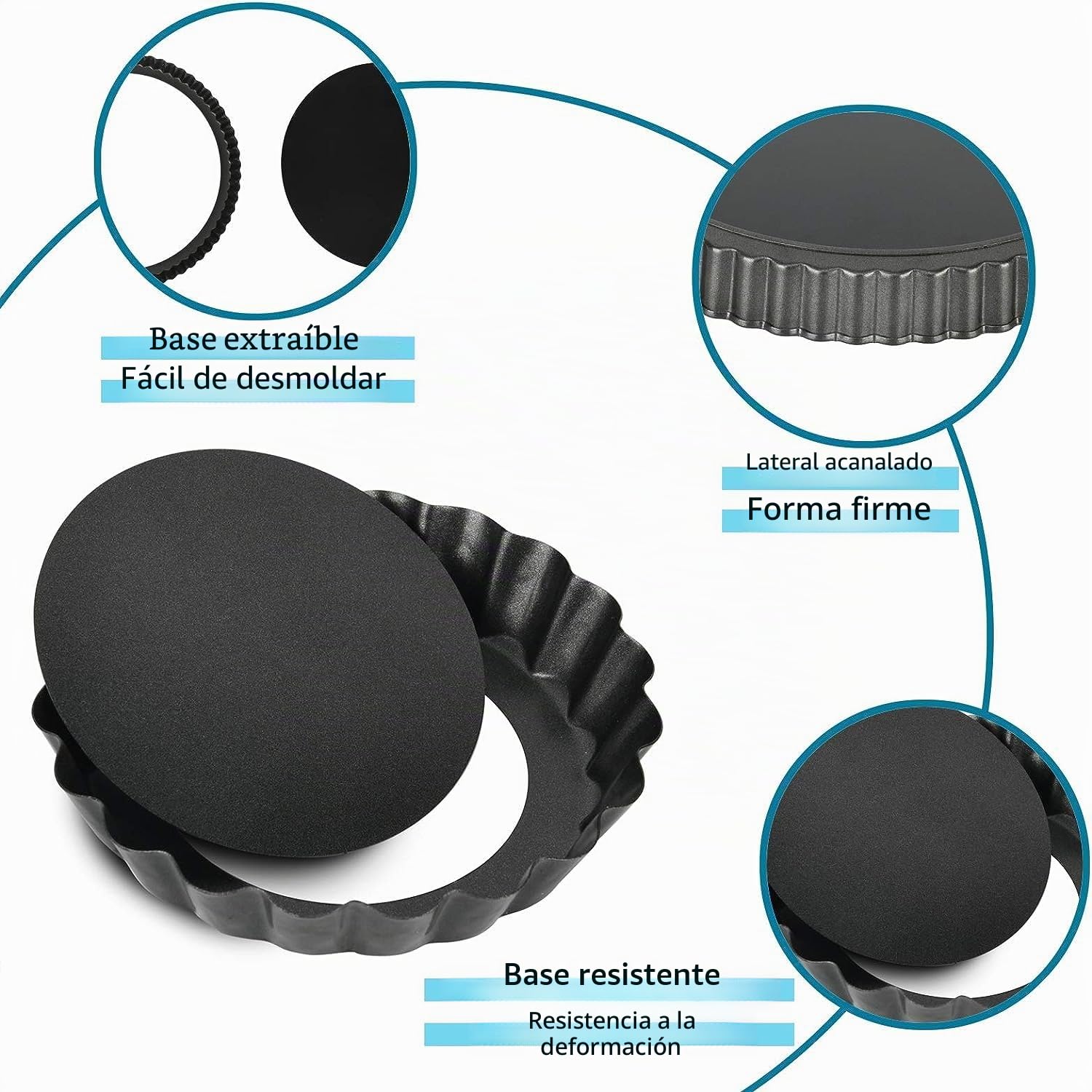 10 Piezas Molde Quiche Desmontable Base, Antiadherentes Molde para Tartaletas 4 inch / 10 cm X 10, Redondo Molde para Quiche Tarta, Acero al Carbono