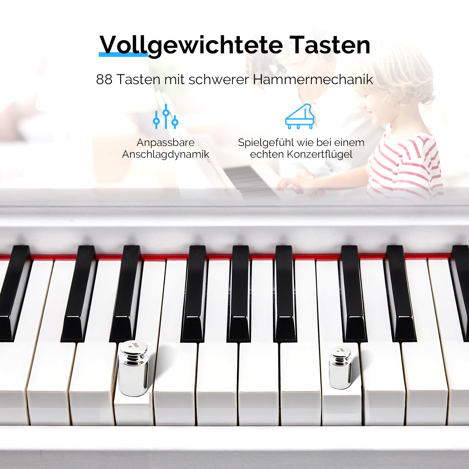 Bonnlo Piano digital con 88 teclas ponderadas, piano electrónico con unidad de 3 pedales para principiantes, MIDI USB, doble Bluetooth, pantalla LCD, altavoces estéreo, 800 sonidos y 200 ritmos, color
