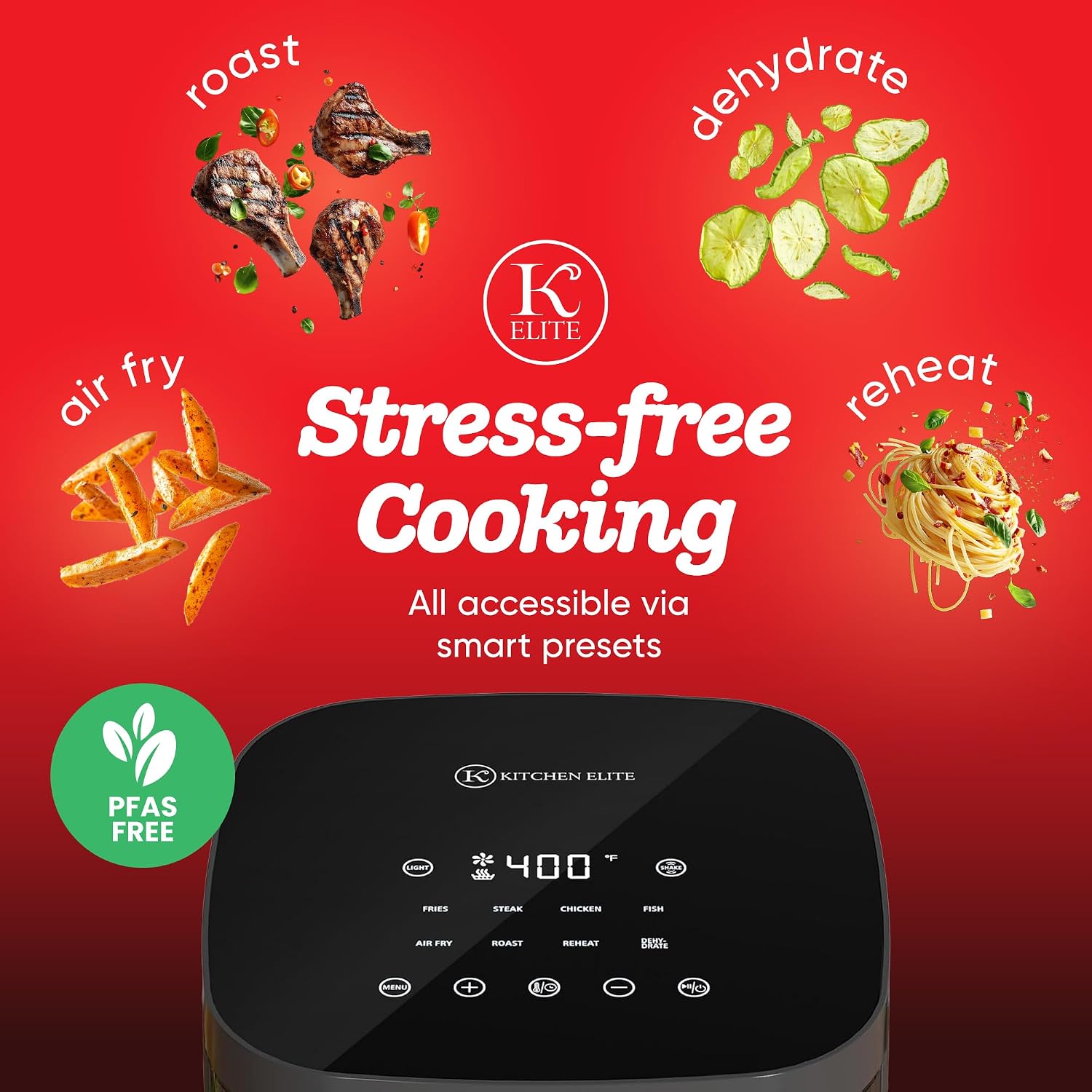 Kitchen Elite Digital Air Fryer Oven with Viewing Window and 8 Presets, 4 Quart, Touchscreen Cooker, Precise Temp Control, Elegant Gray