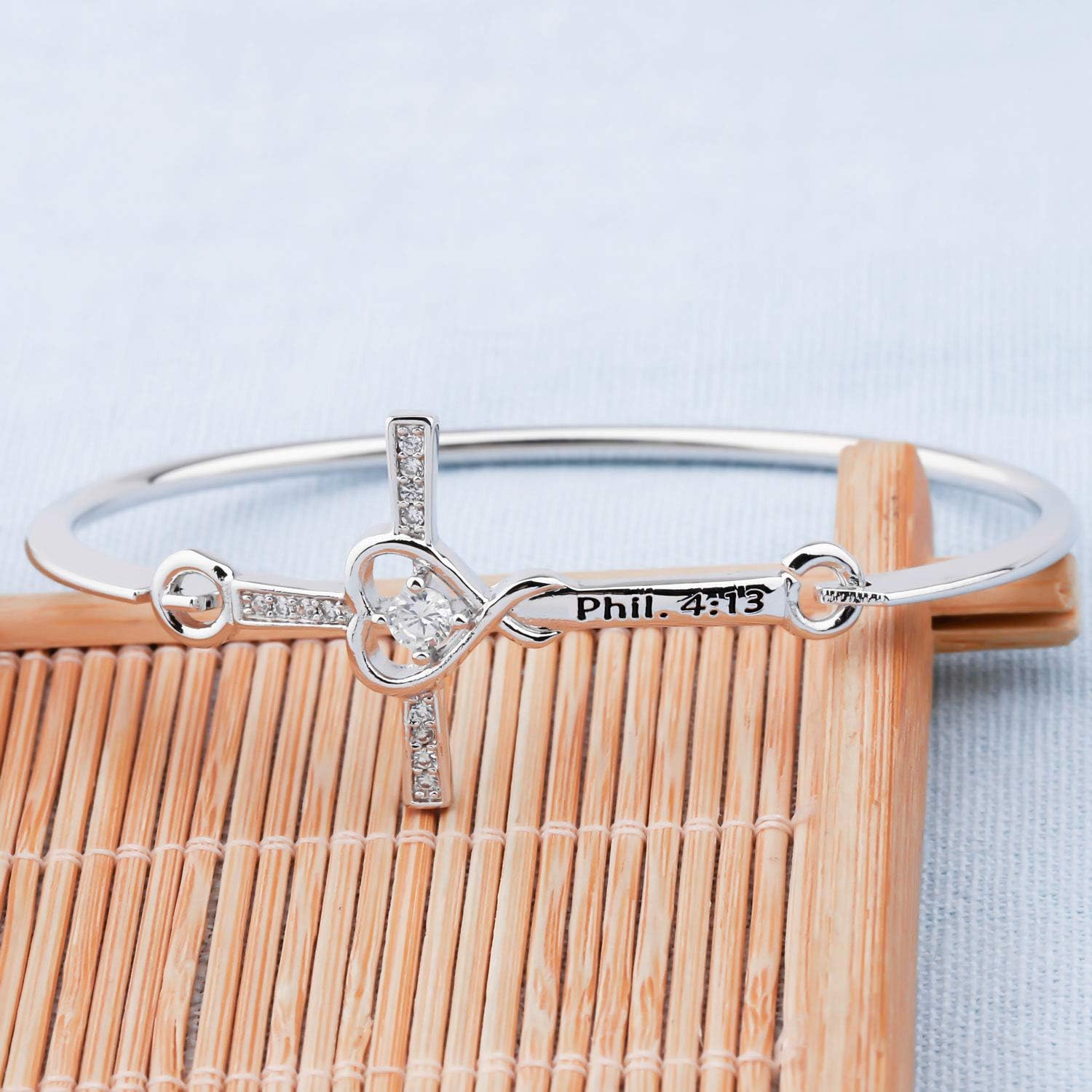 LQRI Christian Cross Bracelet Philippians 4:13 gift Bible Verses Gift God Cross Bangle Religious Gift For Women - Image 4