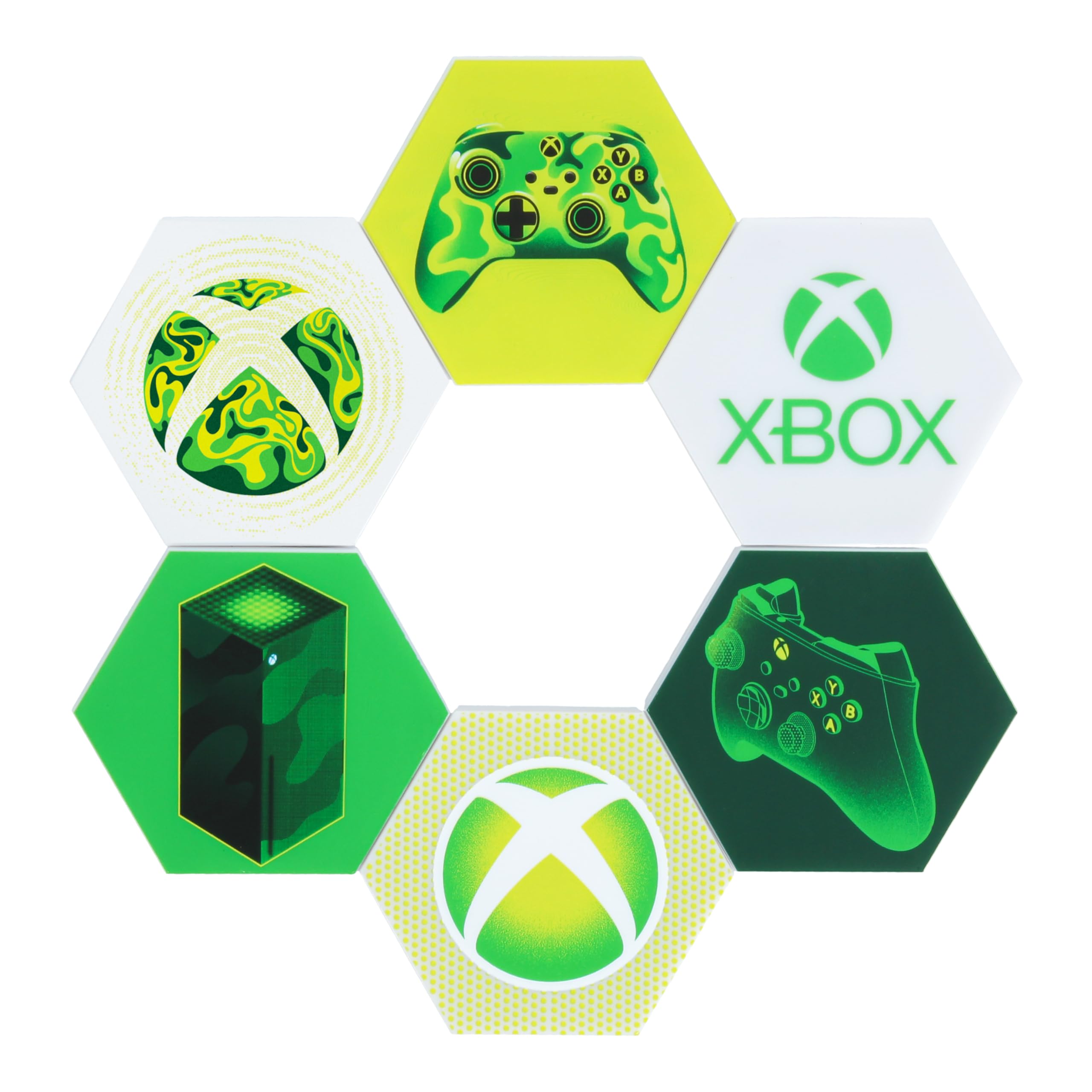 Xbox Hexagon LED Lights, Free Standing or Wall Mountable Customizable Game Room Decor Lighting with Remote-Controlled Light Phasing and Music Reactive Modes