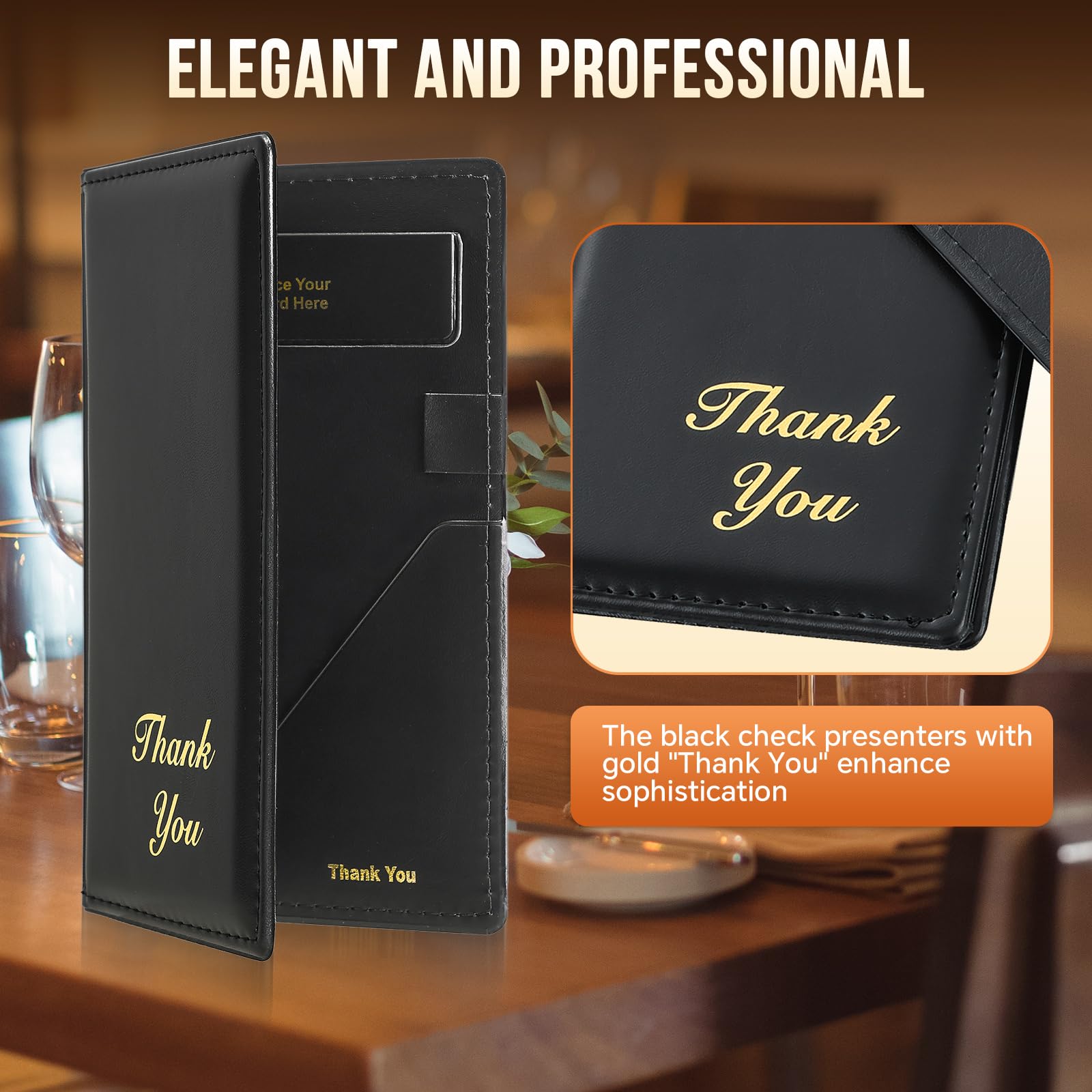 MYFULLY Presentadores de cheques para restaurantes de 9 x 5 pulgadas, paquete de 16 soportes para tarjetas de cheques de invitados de cuero de primera calidad para camareros y camareras, ideal para