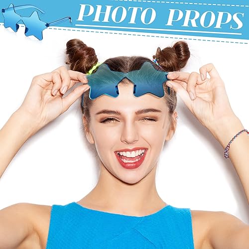 Vista 7 de CHENGU 2 lentes de sol transparentes con forma de estrella sin montura de color caramelo para niñas, niños y mujeres