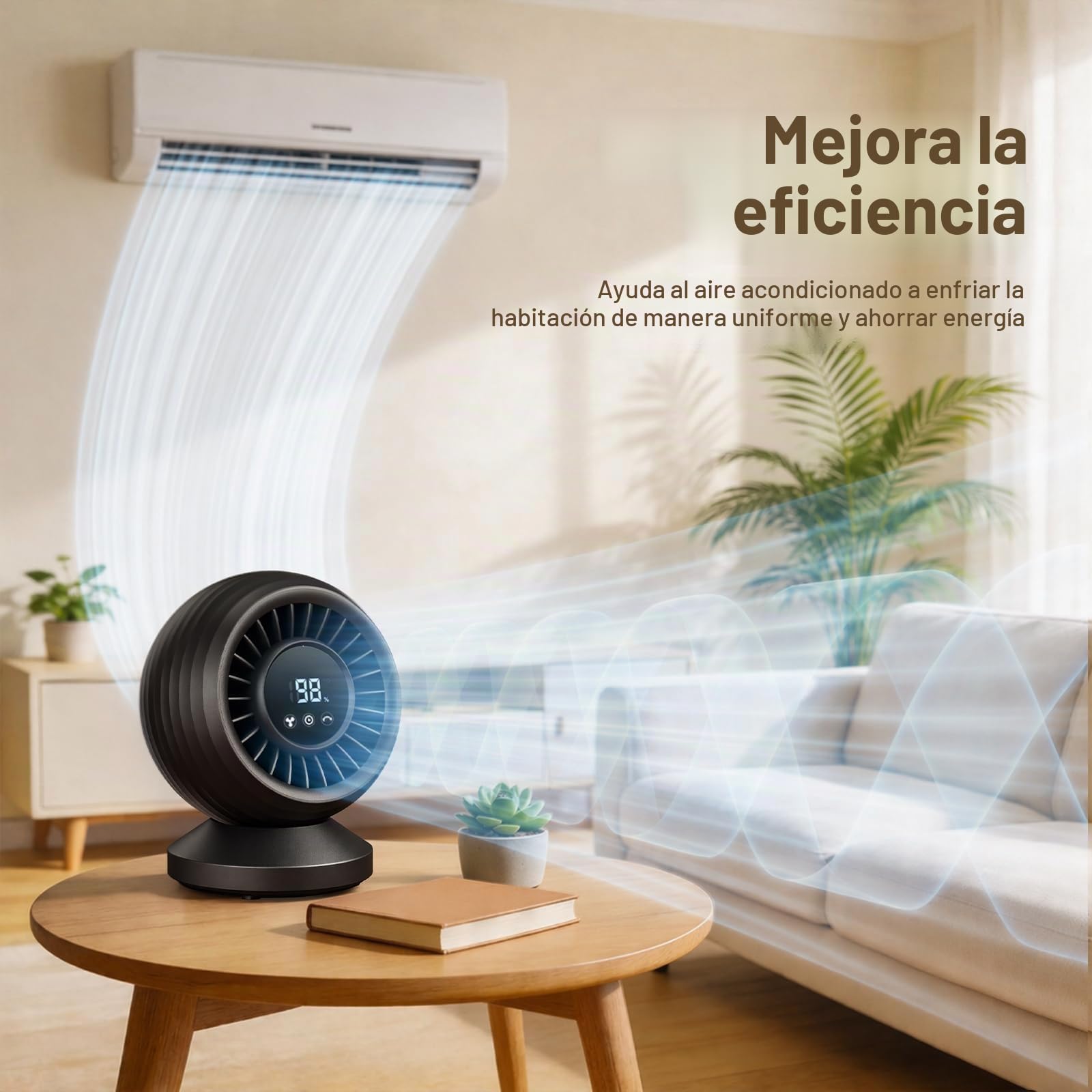Ventilador de Mesa Silencioso 22dB, Potente Ventilador Circulación de Aire Turbo con Pantalla LCD, Oscilación 120°, 8 Velocidades, Ventilador Escritorio para Oficina, Dormitorio y Cocina, Negro