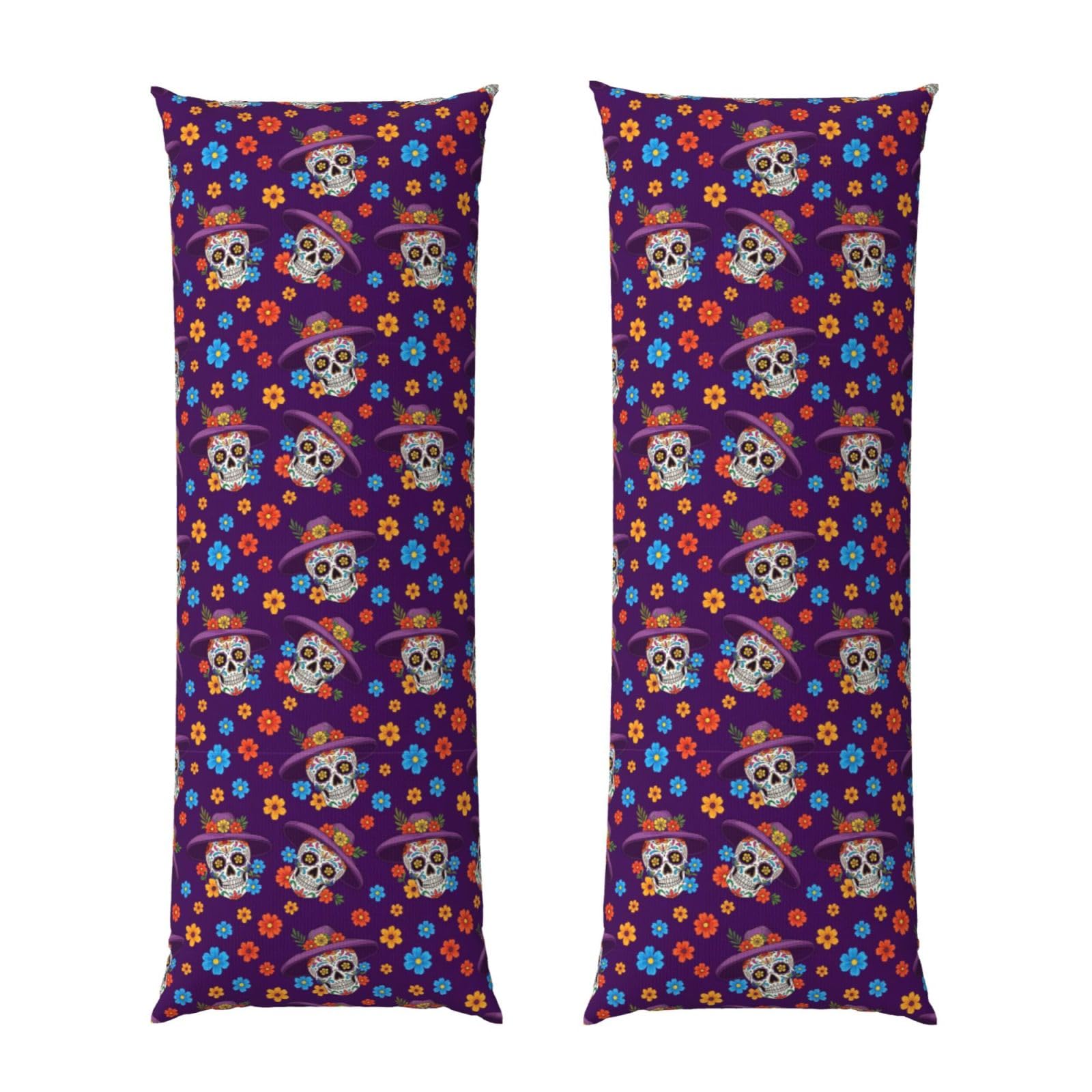 Body Pillowcase 20x54, Day of The Dead Sugar Skulls and Flowers, Plush Velvet Pillow Cover with Zipper, Cozyffy Rectangular Cushion Case for Couch Bed Home Hotel