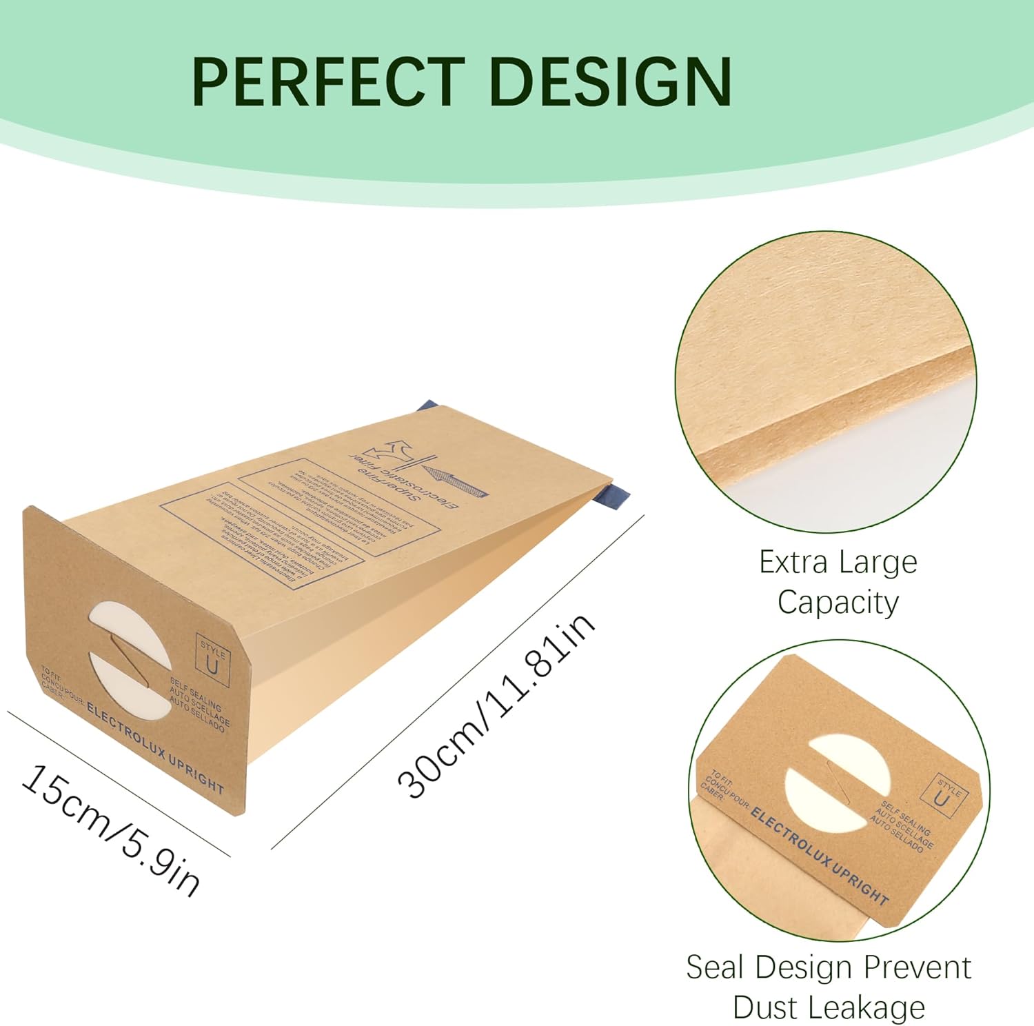 Upright Style U Vacuum Cleaner Bags made to fit for Electrolux (48 Pack)
