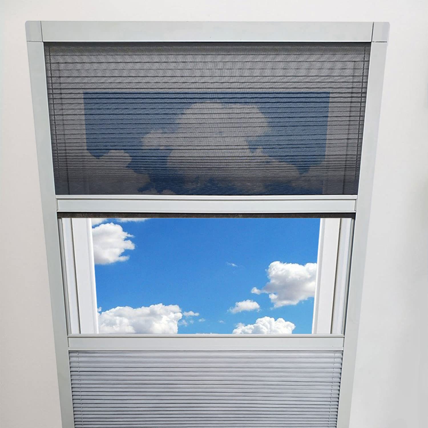 Nematek Fliegengitter Plissee für Dachfenster, weiß - Insektenschutz Dachfenster - Moskitonetz Mückengitter Fenstergitter Fliegenschutz (114 x 160 cm, Duo-Plissee)