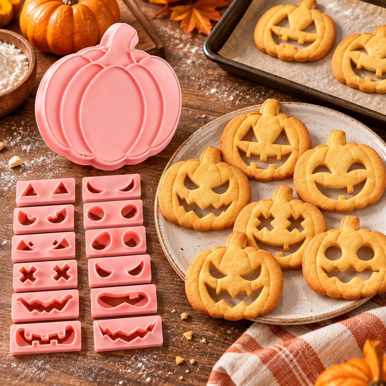 Pumpkin Face Cookie Stamps Set, 10 Pieces 3D Pressable Cookie Cutters
