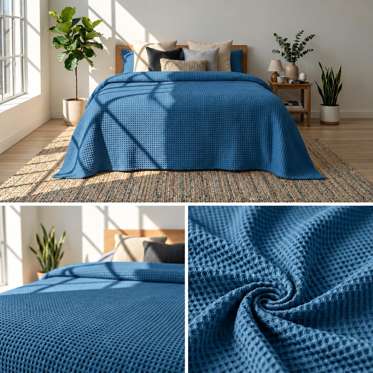 jilda-tex Cairo Koc z piqué o strukturze waflowej, 170 x 240 cm, 100% bawełna, min. 280 g/m², lekkie nakrycie letnie, narzuta na łóżko i sofę, petrol