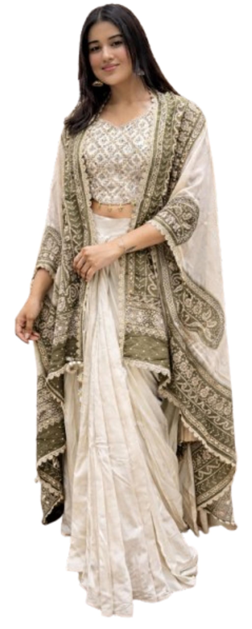 fashion since Women's And Girls Indowestern three piece set with embroidery Chinon Silk Fabric Dhoti Blouse Shrug Traditional Indian Ethnic Wear, Wedding Festive Occasion-picture-46