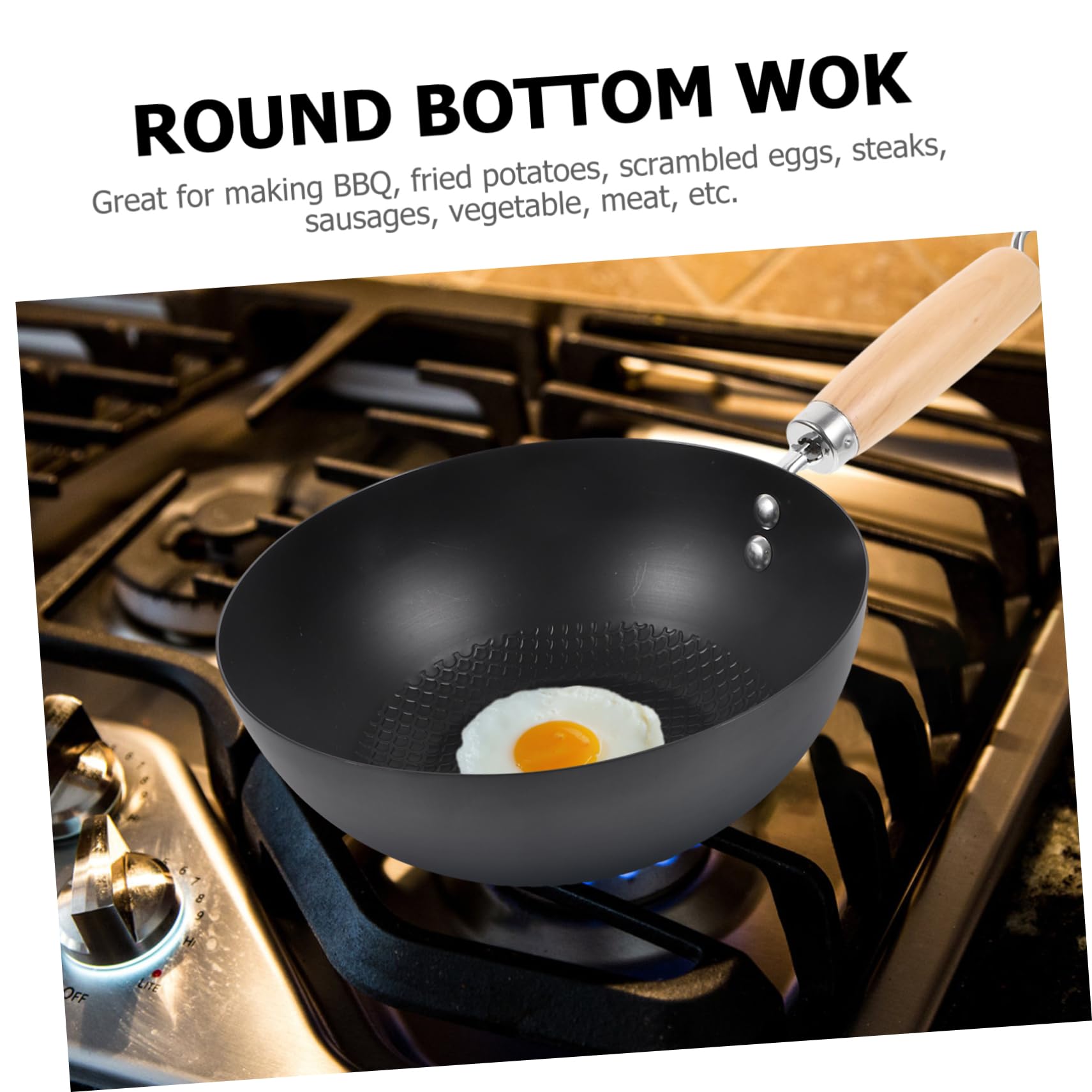 ULTECHNOVO Wok Superficie Lisa y Fácil de Limpiar Pequeño de Hierro Forjado Japonés para Cocina a Gas en Hoteles y Restaurantes