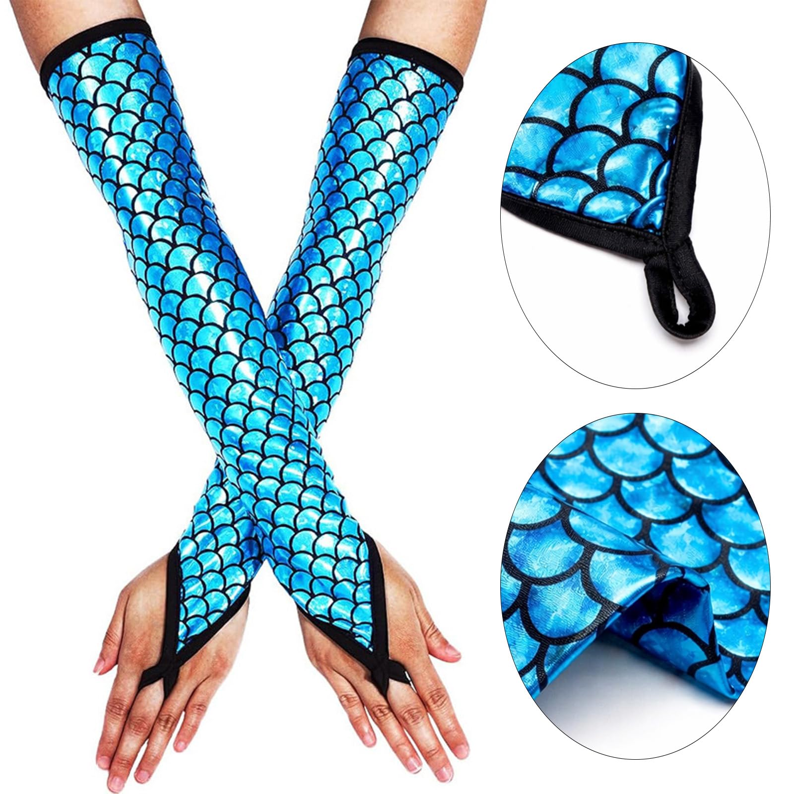 GWAWG Fish Scale Gloves Mermaid Arm Sleeve Women's Mermaid Costume Scales Pattern Glove Cosplay Party Gloves Costume Accessories for Women - Image 4