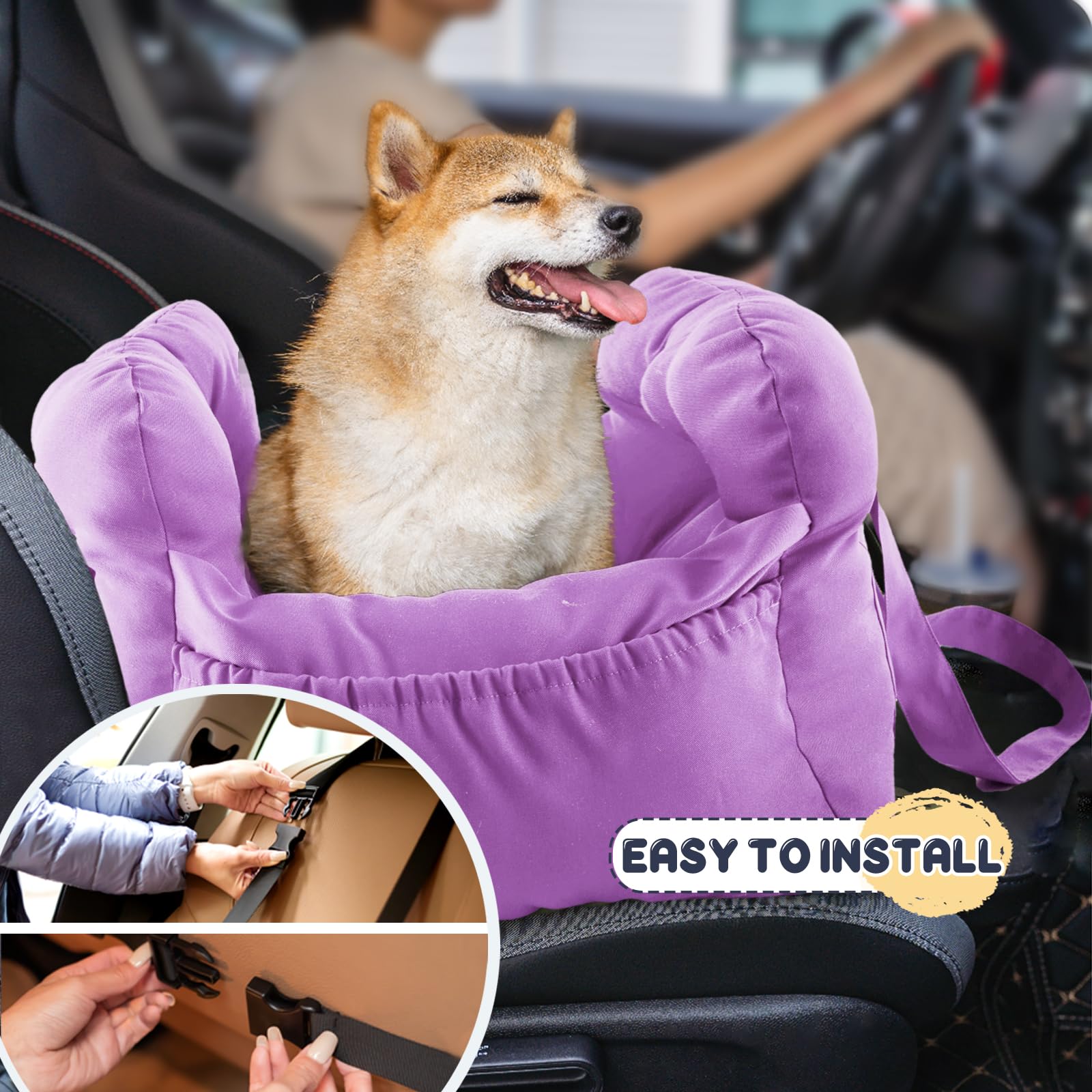 Asiento de coche para perros pequeños, asiento portátil para cachorros de fácil instalación, bolsa de transporte de mascotas de moda con bolsillos grandes, asiento elevador de perro lavable a