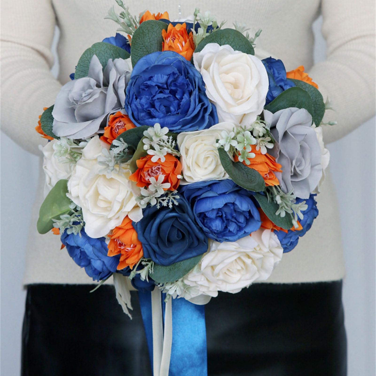 Amazon｜Muloo ウェディング人工ブルーオレンジフラワーブーケ
