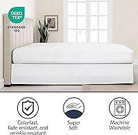 Vista 3 de Falda de cama a medida de hotel de lujo, pliegues de caja, caída de 14 pulgadas, tamaño individual, color blanco