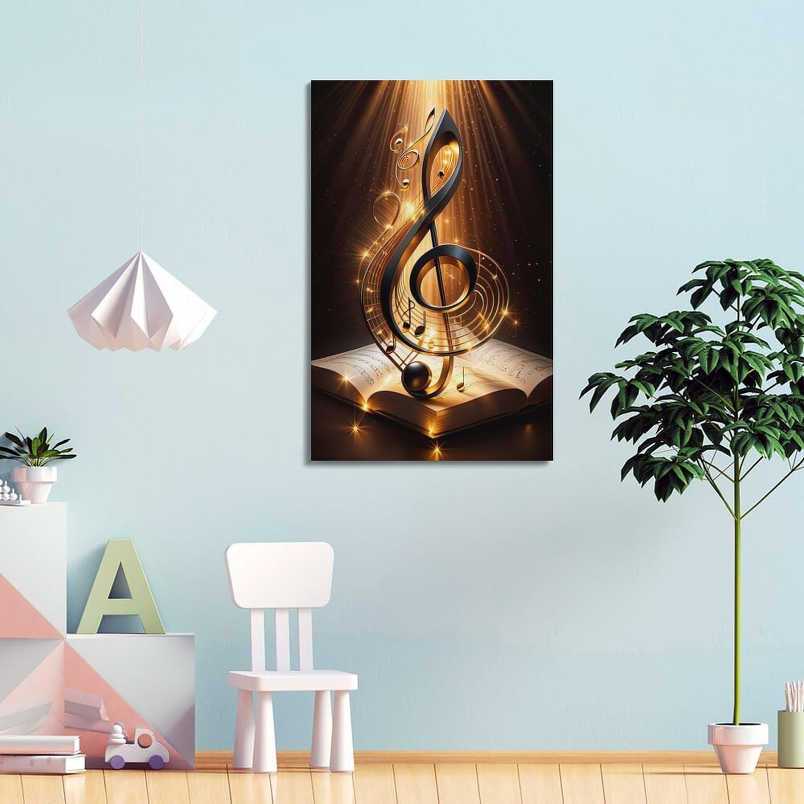 GLJXFP Poster decorativo da parete con illustrazione artistica 3D e note musicali, poster decorativo su tela, poster decorativo per camera da letto, per camera da letto, 40 x 60 cm