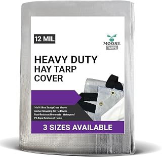 Heavy Duty Waterproof Hay Tarp - 25' x 33' Silver - 12 Mil Polyethylene - UV Resistant - Secure Tie Downs - Ideal for Hay Bale, Livestock Feed Protection