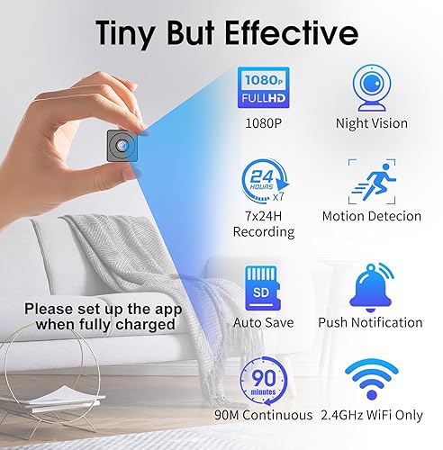 Miniatura 4 de Mini cámara oculta, cámara espía WiFi, 2K HD cámara compacta de tiempo de espera largo con cámara de niñera, cámara de seguridad oculta inalámbrica