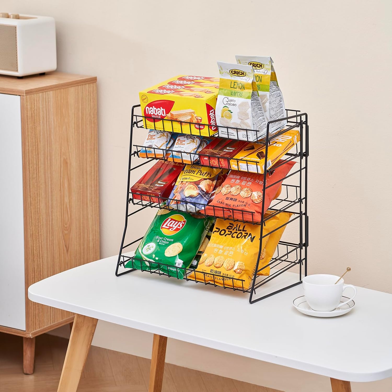 Candy Display Rack, Chip Rack Display Stand, Wire Metal Snack Shelf for Stores, Kitchen, Office, 2 Pack, Black
