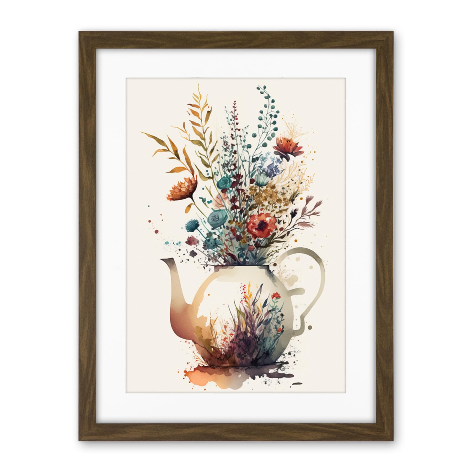 Artery8 Wildflower Bouquet Teapot Vase with Floral Design Artwork Framed Wall Art Print 18X24 Inch