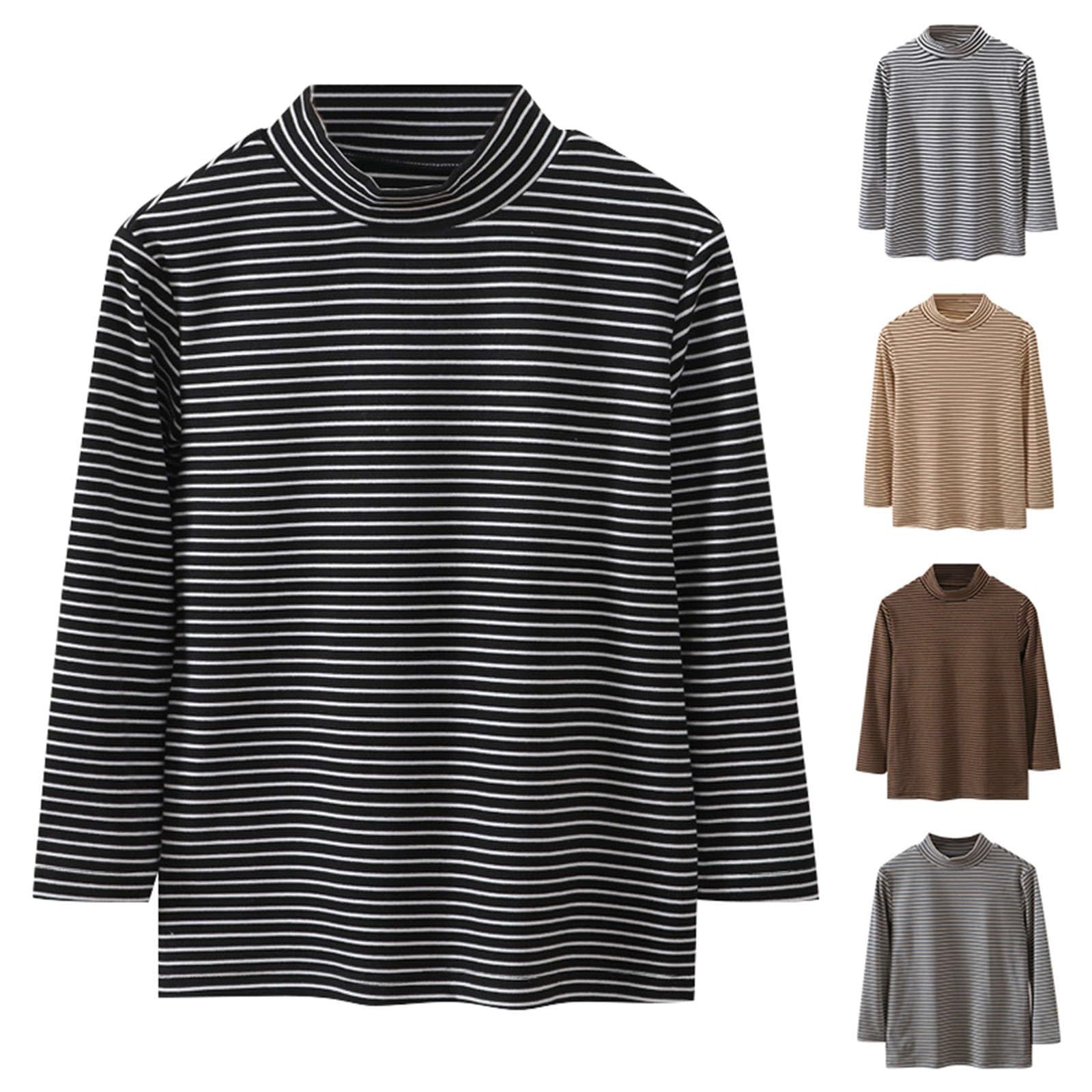 Camiseta de manga larga para niñas, cuello alto, a rayas, clásica, holgada, atlética, acanalada, para niños, adolescentes, niñas, casual, escuela, transpirable, camiseta de verano