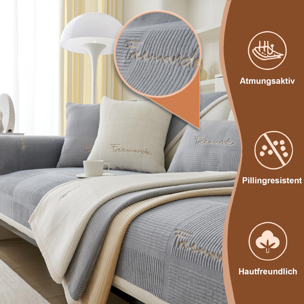 Universelle Sofa Überzug, Sofadecken für Sitzfläche, Sofaschoner rutschfest, L/U Form Sofaüberwurf, Sofa Cover, Sofabezug Ecksofa,Grau,90x160cm