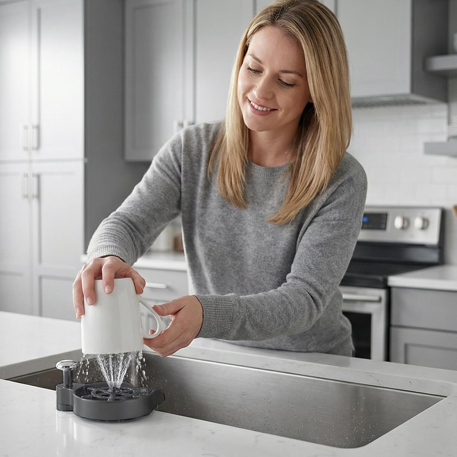 Kitchen Sink Glass Washer - Kitchen Cup Cleaning Tool Stainless Steel Glass Cleaning Washer for Cups Sports Water Bottles Mugs Wine Glasses Coffee Cups | Easy Wash Brush Use