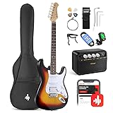 Donner DST-100S 39 Inch Full Size Electric Guitar Kit Solid Body Sunburst, Beginner Starter, with Amplifier, Bag, Capo, Strap, String, Tuner, Cable, Picks Sunburst 39" Right Handed