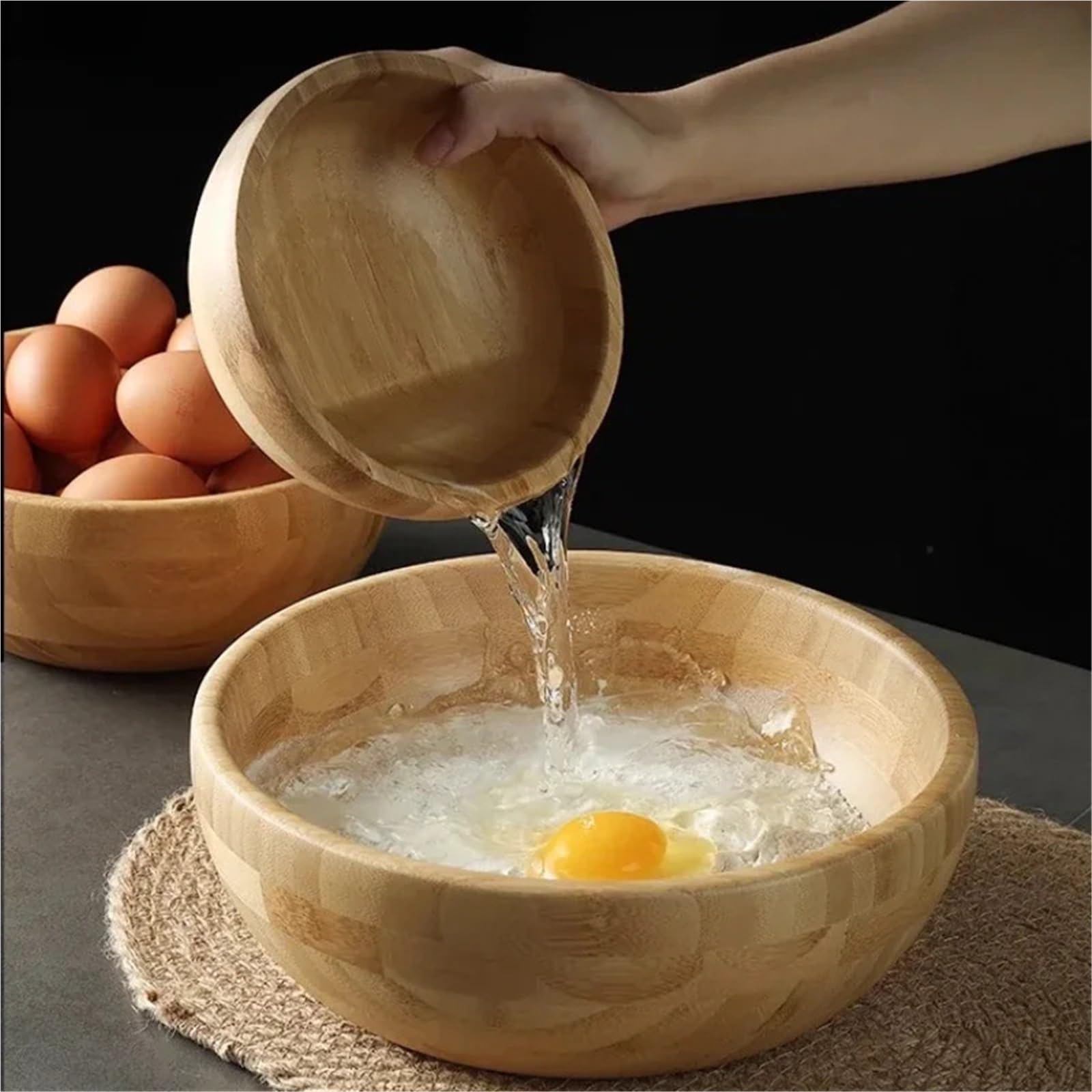 Ensaladera Cuenco de Madera for Ensalada Cuenco Grande de bambú para la Cocina Ensaladas Postre Merienda(MW0023)