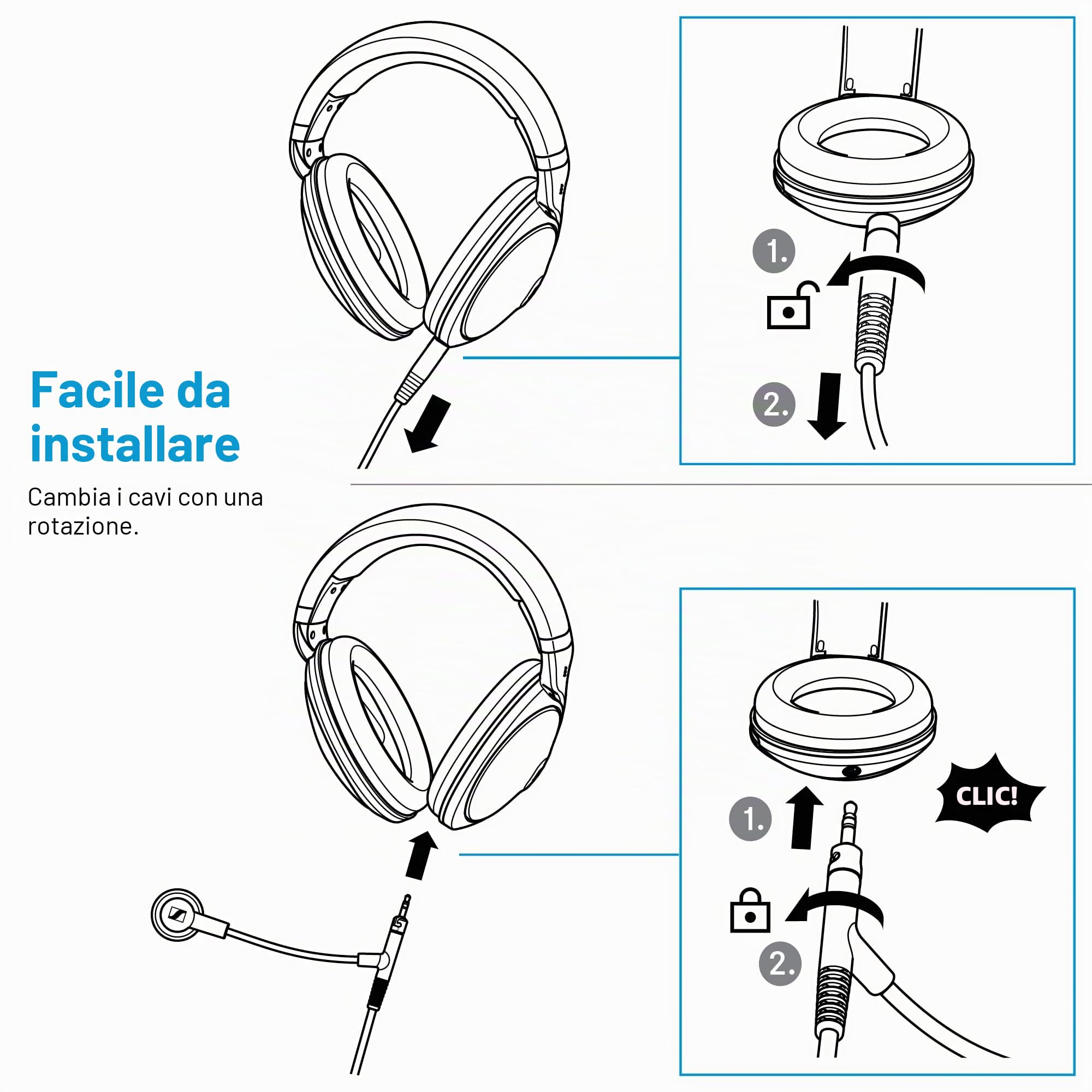 Sennheiser HD 500 BAM, microfono a braccio plug-in per gaming e chiamate, con controlli volume e muto, jack analogico da 3,5 mm, per cuffie HD 560S, HD 505, HD 620S e altri