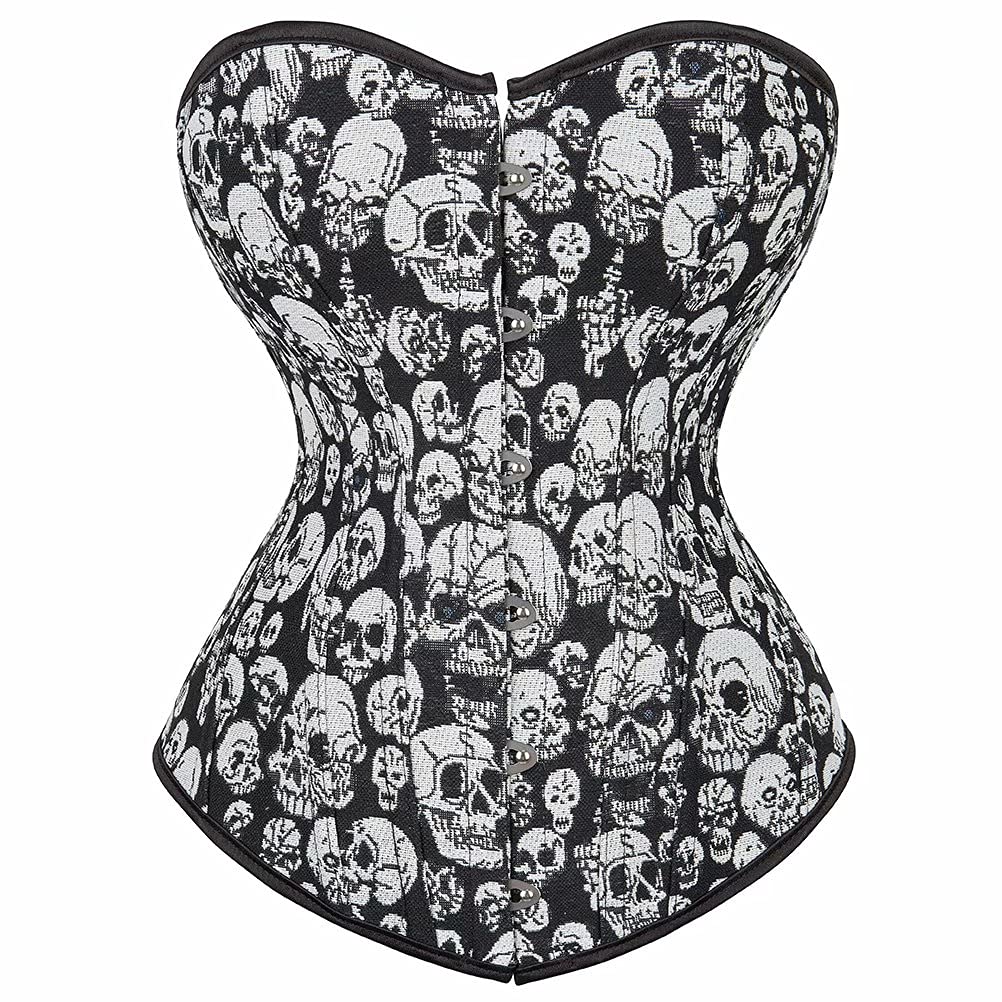 jutrisujo Women's Corset Overbust Bustier Top Sexy Skull Basque Gothic Showgirl Costumes Plus Size Black 3XL