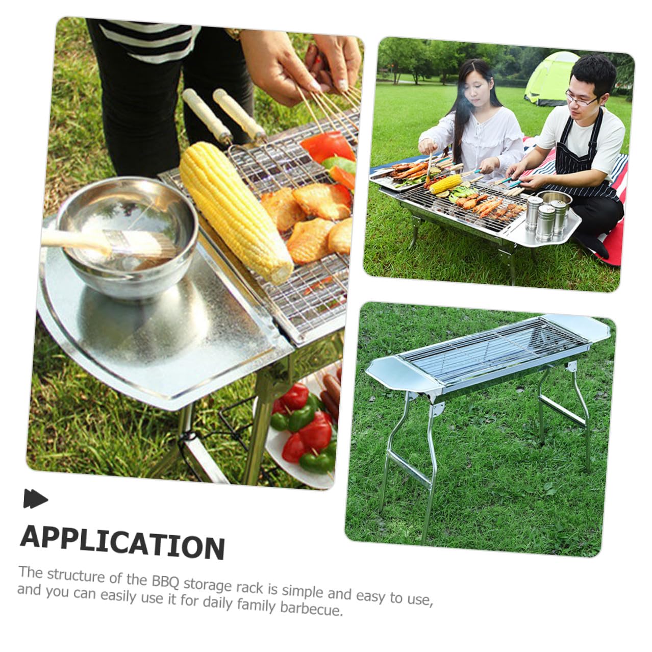 Ripiano Laterale in Acciaio Inox per Griglia, Scaffale Portaoggetti Multifunzionale per Barbecue, Mensola per Tavolo da Picnic Adatta a Feste e Barbecue All’aperto