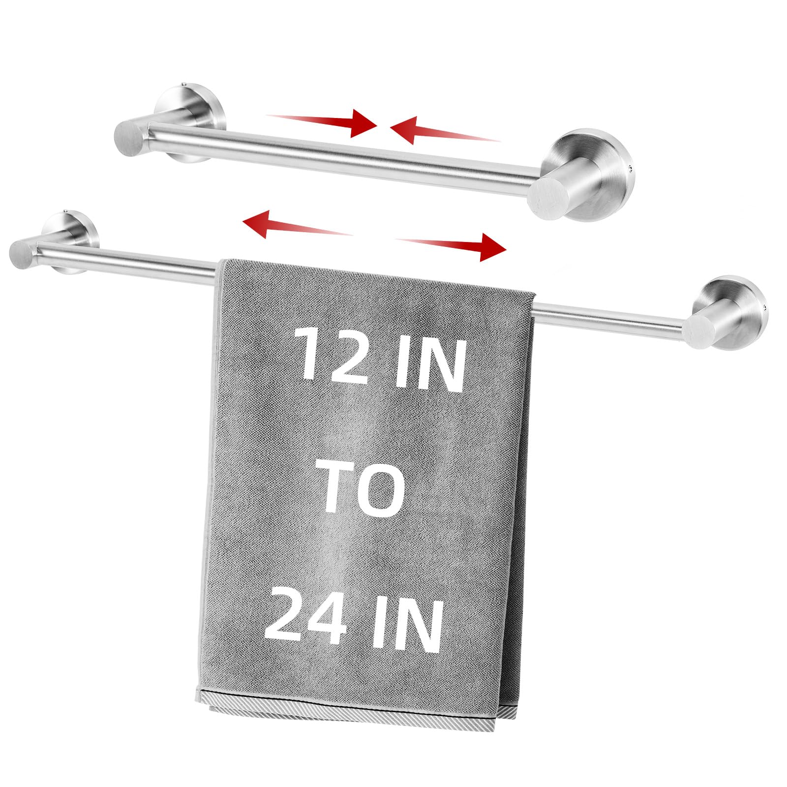 Photo 1 of 2Pcs Retractable 11 to 24 Inches Towel Bar for Bathroom - Thicken SUS304 Stainless Steel Towel Holder - Heavy Duty Wall Mounted Towel Rack Hanger - Towel Rod, Towel Organizer, Brushed Nickel