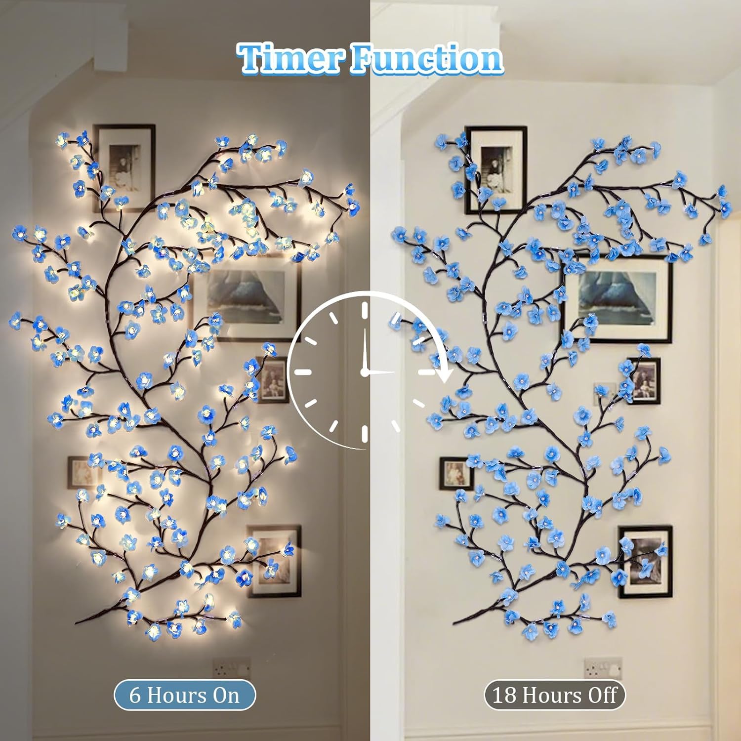 gresonic Leichte Kette, Rosa, Dekoration, USB, Weidenrebe mit Fernbedienung, 8 Modi, Zweig, Rosa, für Wein, Dekoration, Schlafzimmer, acht Dekoration (Blue Cherry Blossom 144 LED)