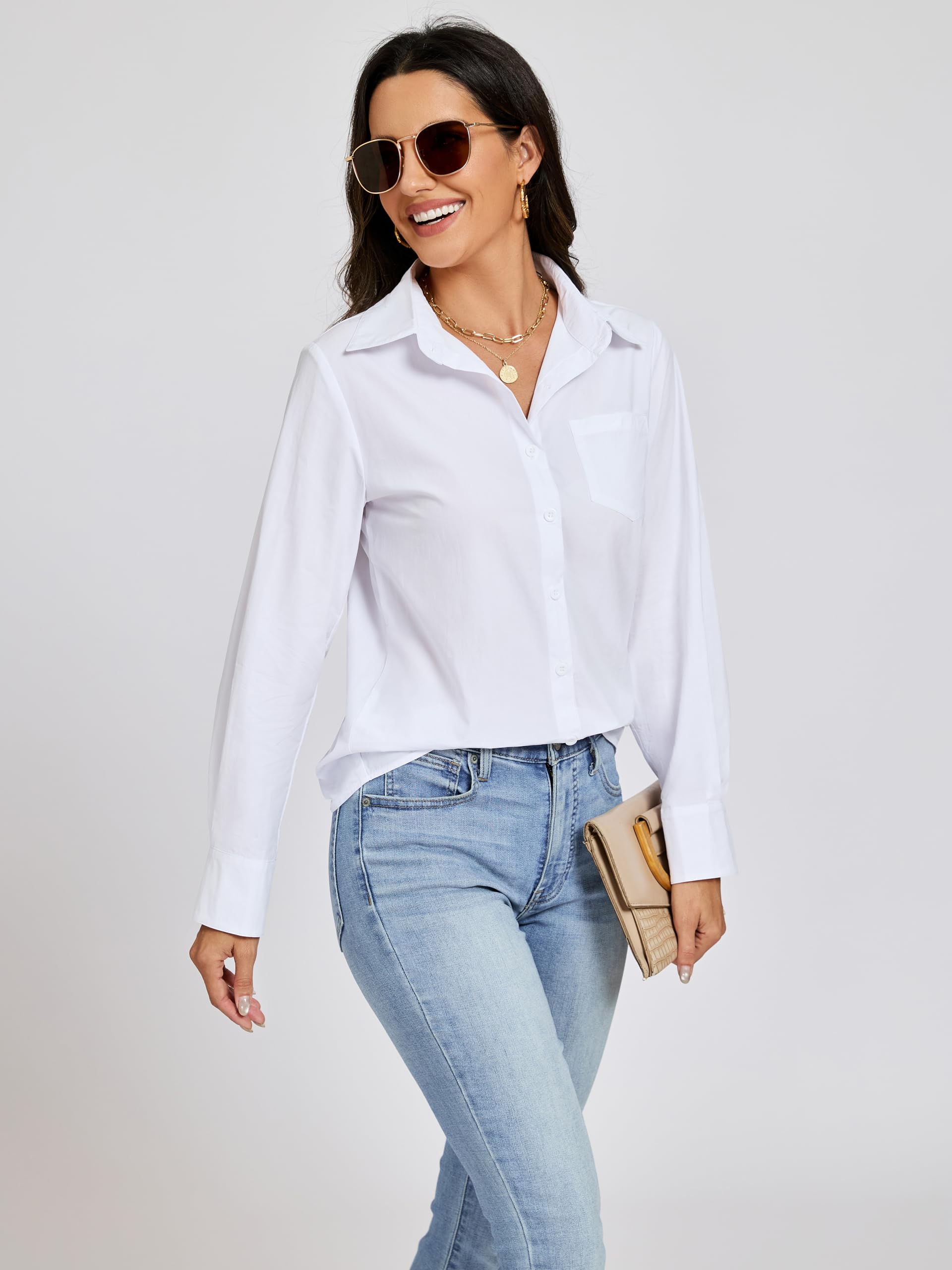 Chemisier Femme Chic et Élégant Coton 100% Chemisiers Manches Longue Boutons Haut Confortable Business Office Top