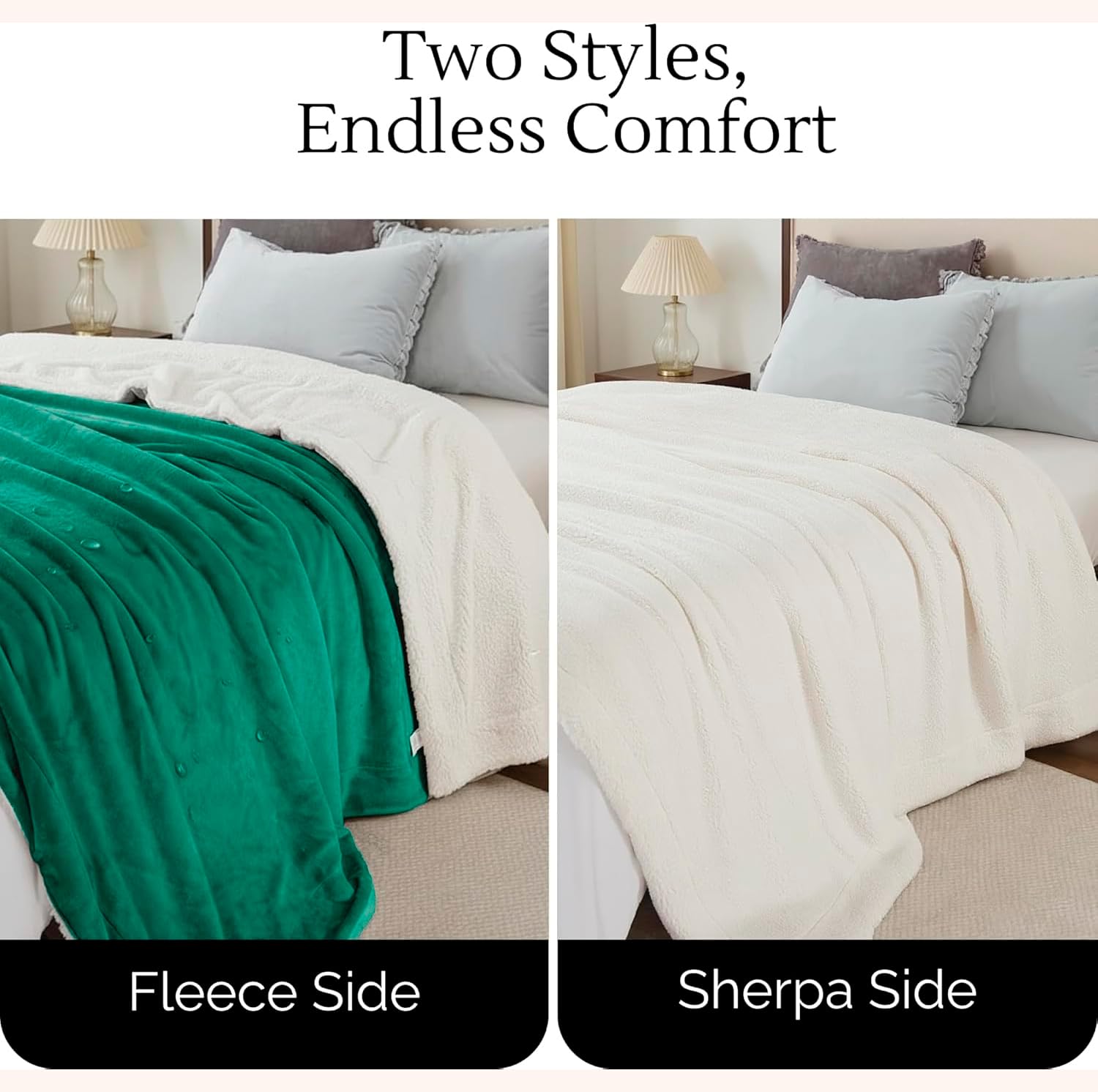 CREW FLX Waterproof Blanket for Bed Intimacy (80"x 60" Queen Size) Reversible Fleece | Sherpa, Love Blanket, Water Proof TPU Stain Proof Couch Furniture Mattress Winter Large Dog Bed Cover - Gray: Green Sherpa Fleece 80 x 60 inch
