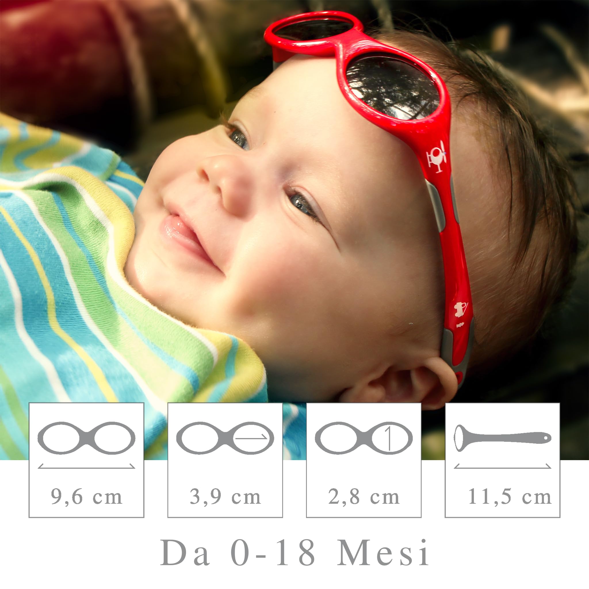 ActiveSol Occhiali da sole per bambini 0-18 mesi, senza BPA, polarizzati, con fascia, Taglia S