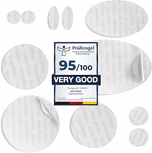 aZengear Repair Patches for Jackets, Tent, Shoe Toe, Air Mattress, Inflatables, PVC Gear - Waterproof, Self-Adhesive, Tear-Cold-Heat-Resistant, Down Puffer Coat (11 Pcs, Clear)