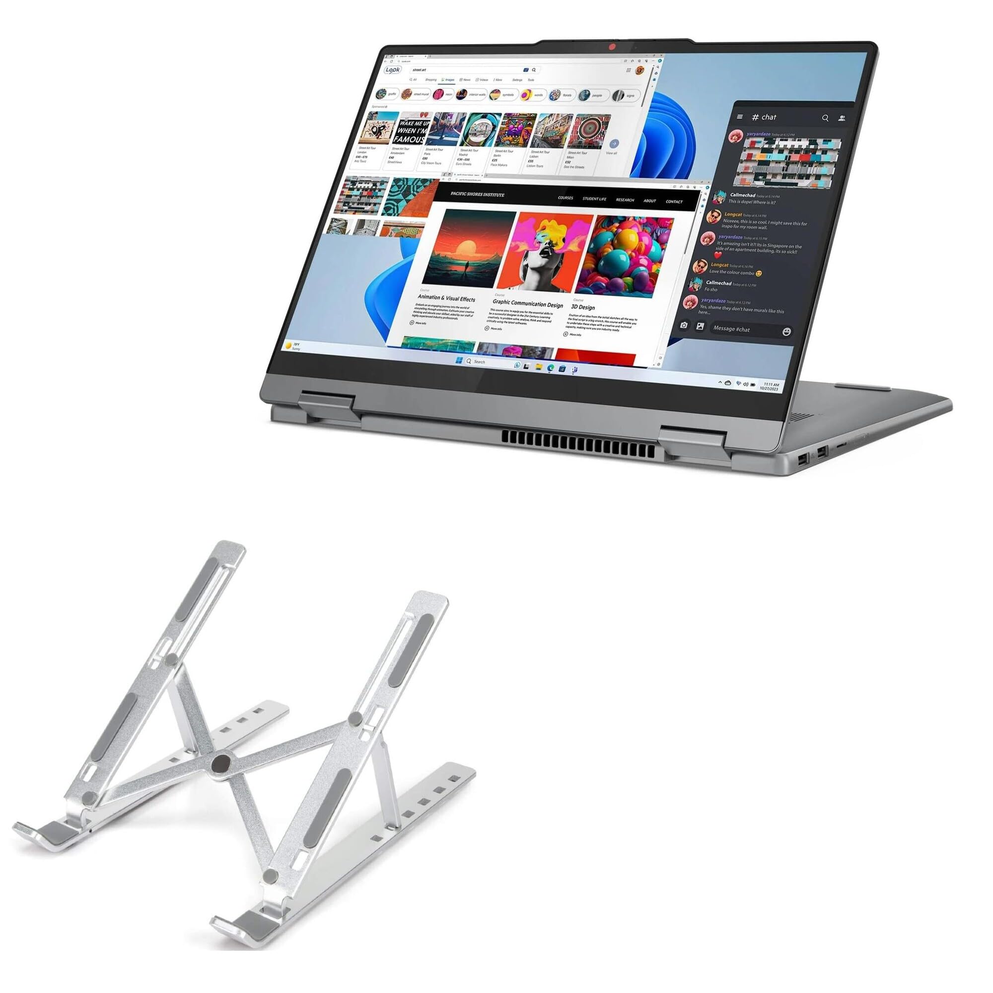 BoxWave Stand and Mount Compatible with Levono IdeaPad 5 2-in-1 14AHP9 (14 in) - Compact QuickSwitch Laptop Stand, Portable Multi Angle Viewing Foldable Riser - Metallic Silver