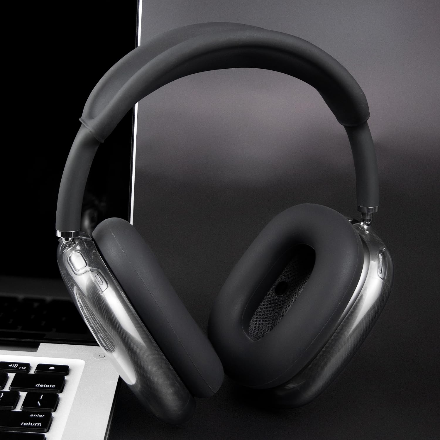 SOULWIT Zestaw etui do (AirPods Max 2/1) – czarny | Zestaw przeciwpotowy (osłona na głowę + TPU etui ochronne + silikonowe nakładki uszy) ćwiczeń na siłowni, łatwy czyszczenia